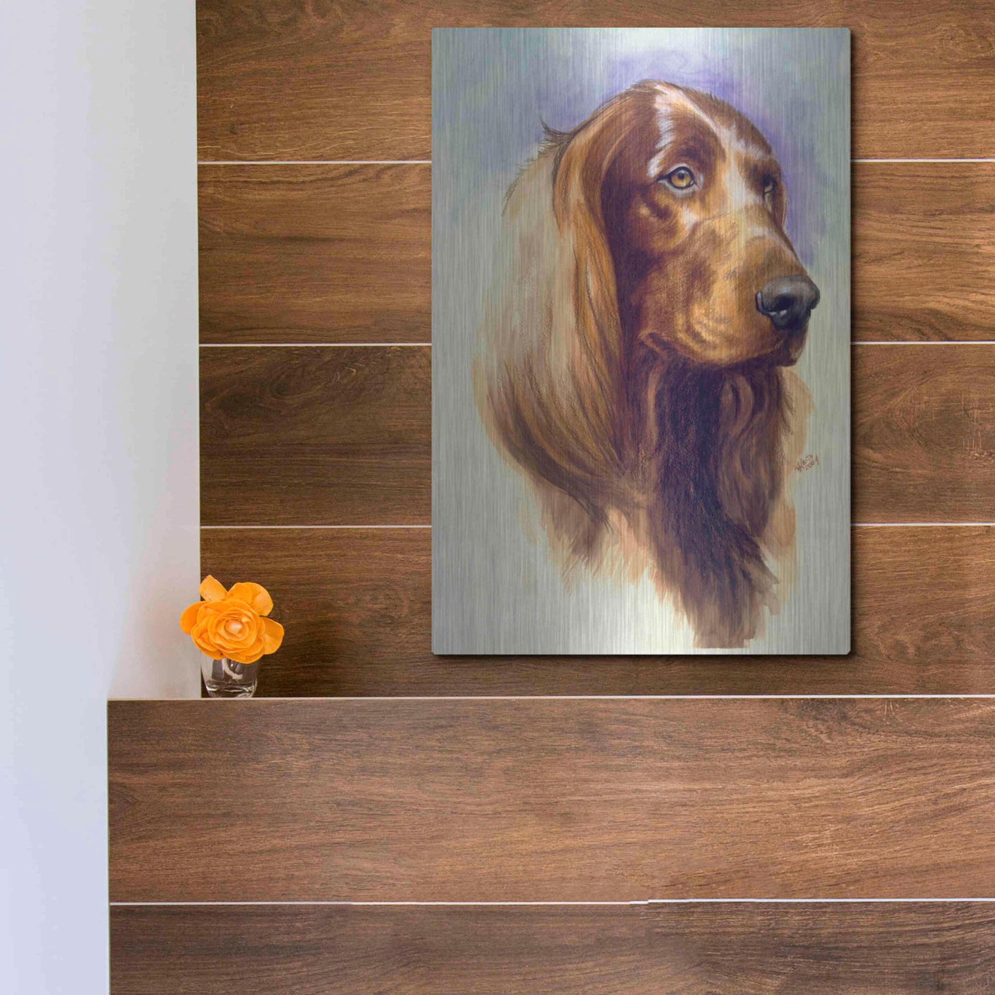Luxe Metal Art 'Irish Setter' by Barbara Keith, Metal Wall Art,12x16