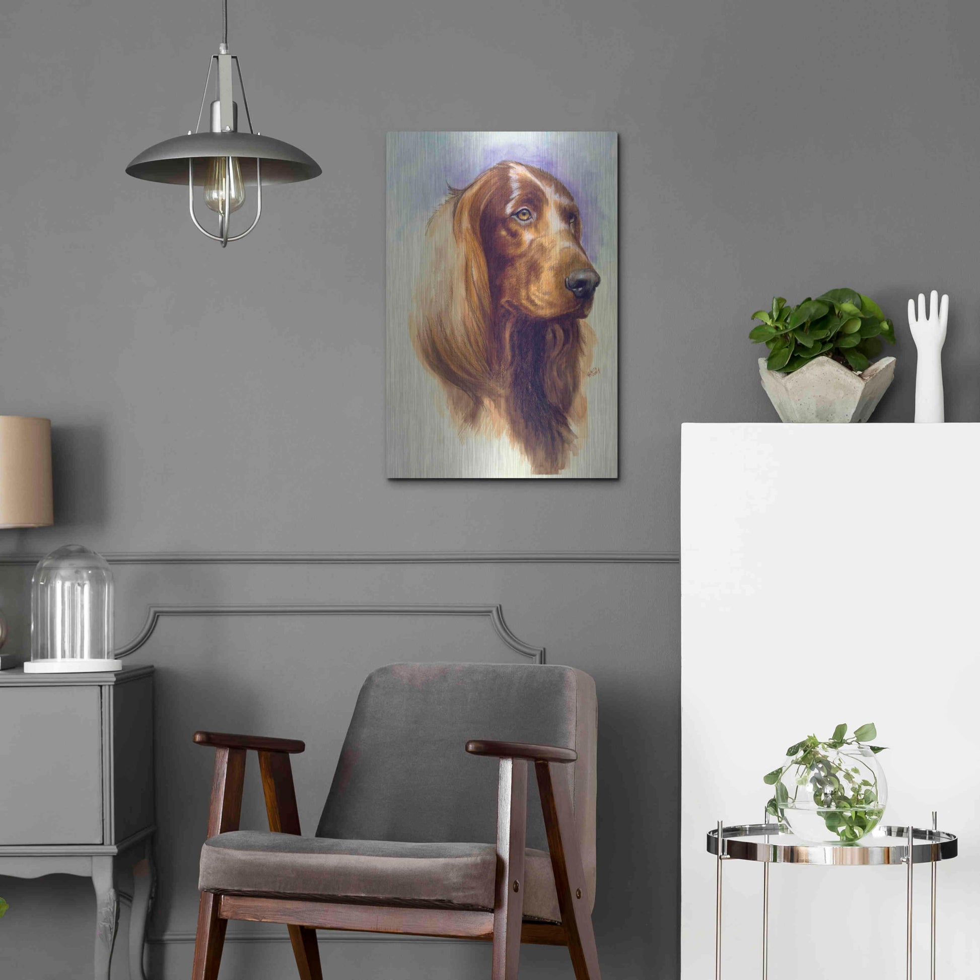 Luxe Metal Art 'Irish Setter' by Barbara Keith, Metal Wall Art,16x24