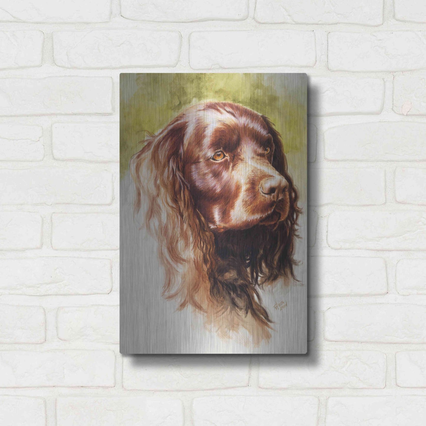 Luxe Metal Art 'Am Water Spaniel' by Barbara Keith, Metal Wall Art,12x16