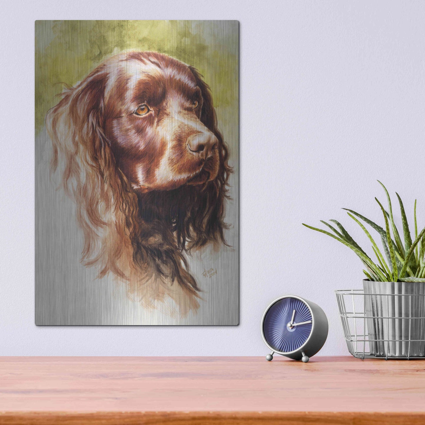 Luxe Metal Art 'Am Water Spaniel' by Barbara Keith, Metal Wall Art,12x16