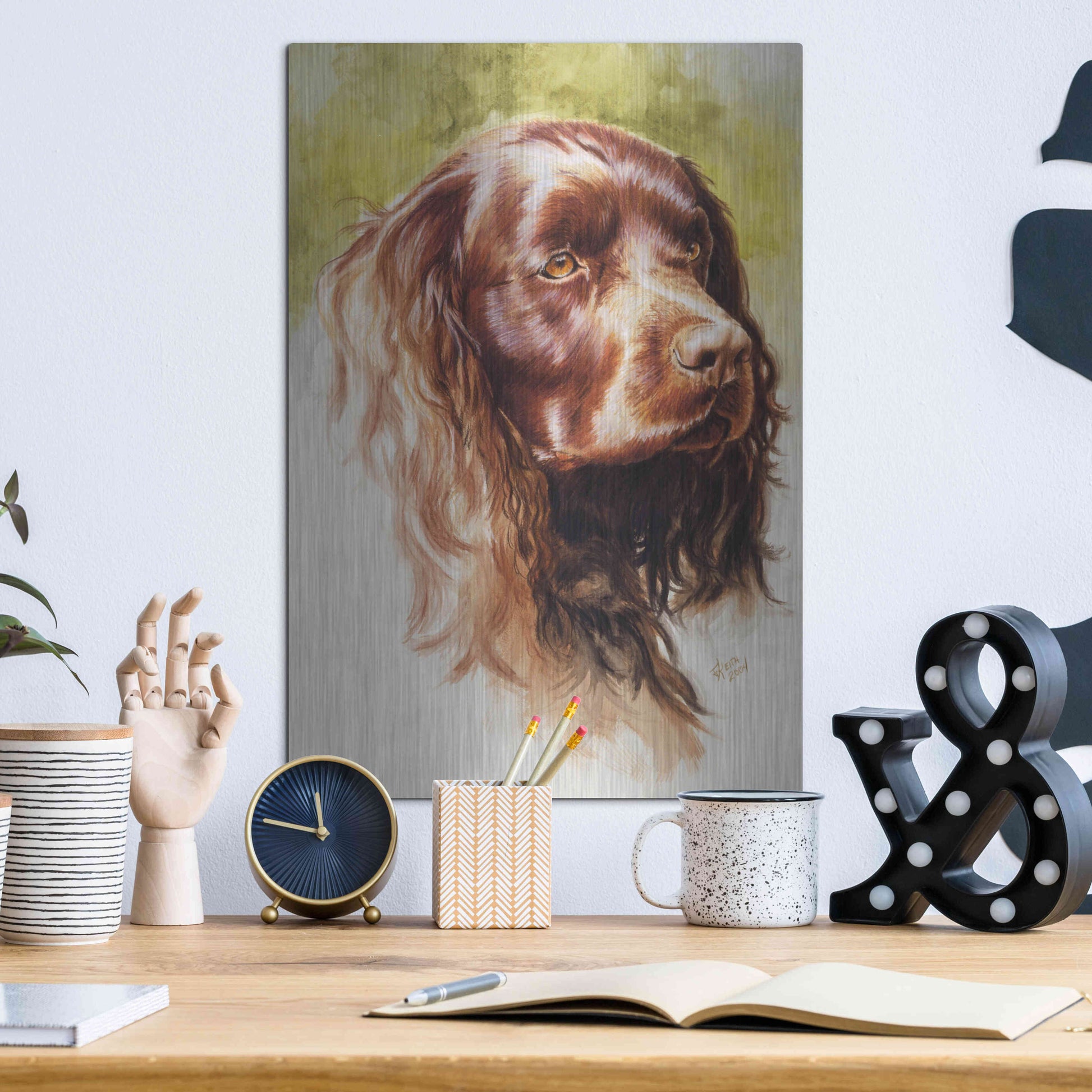 Luxe Metal Art 'Am Water Spaniel' by Barbara Keith, Metal Wall Art,12x16