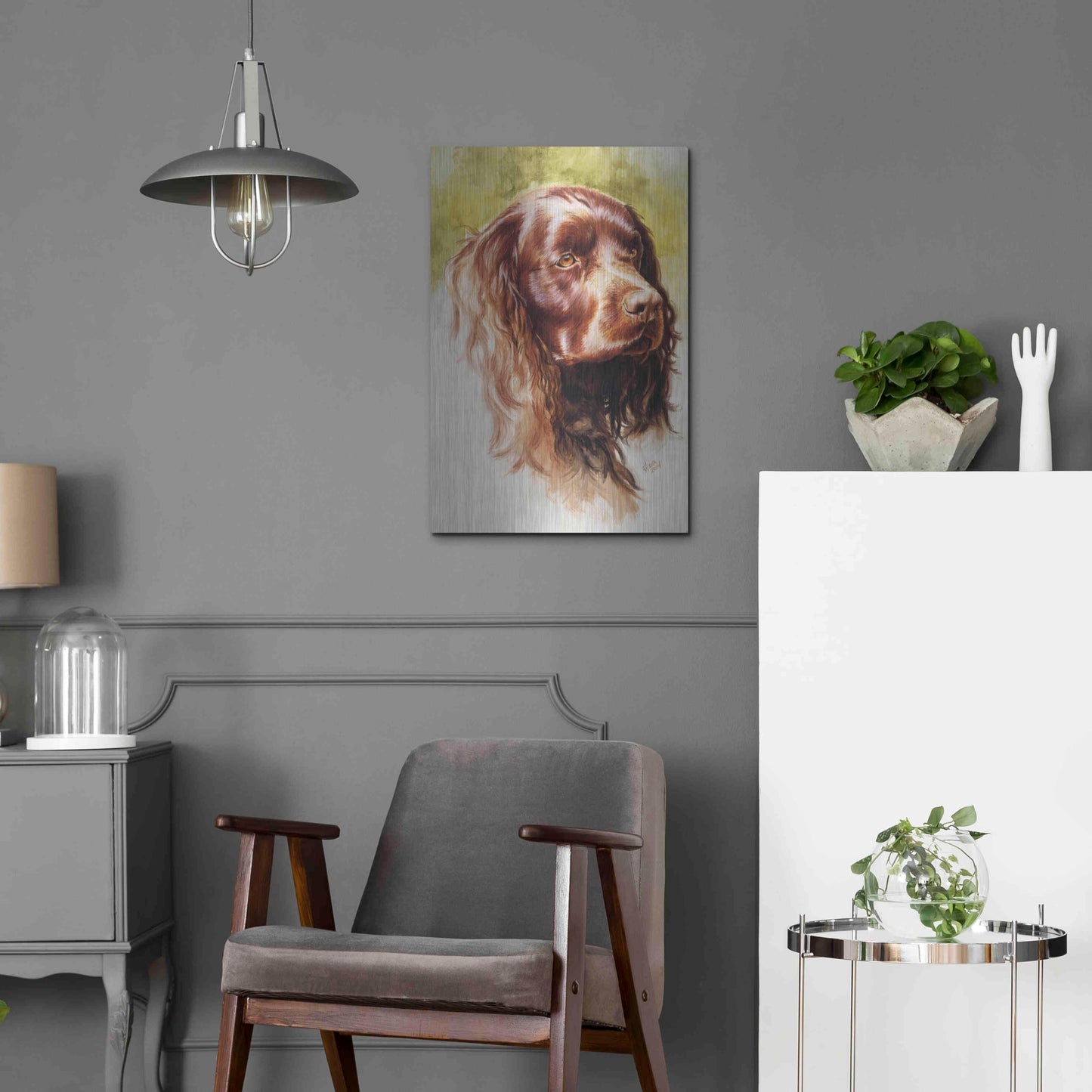 Luxe Metal Art 'Am Water Spaniel' by Barbara Keith, Metal Wall Art,16x24