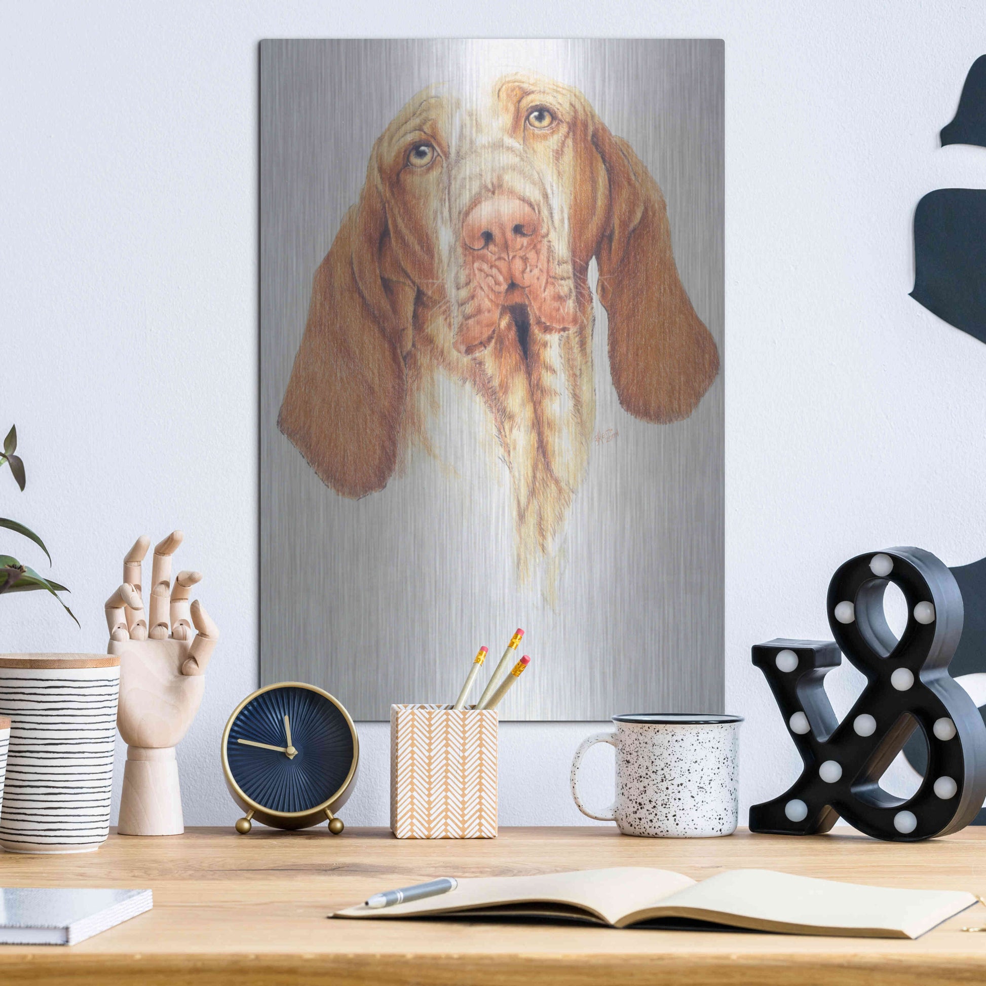 Luxe Metal Art 'Bracco Italiano' by Barbara Keith, Metal Wall Art,12x16