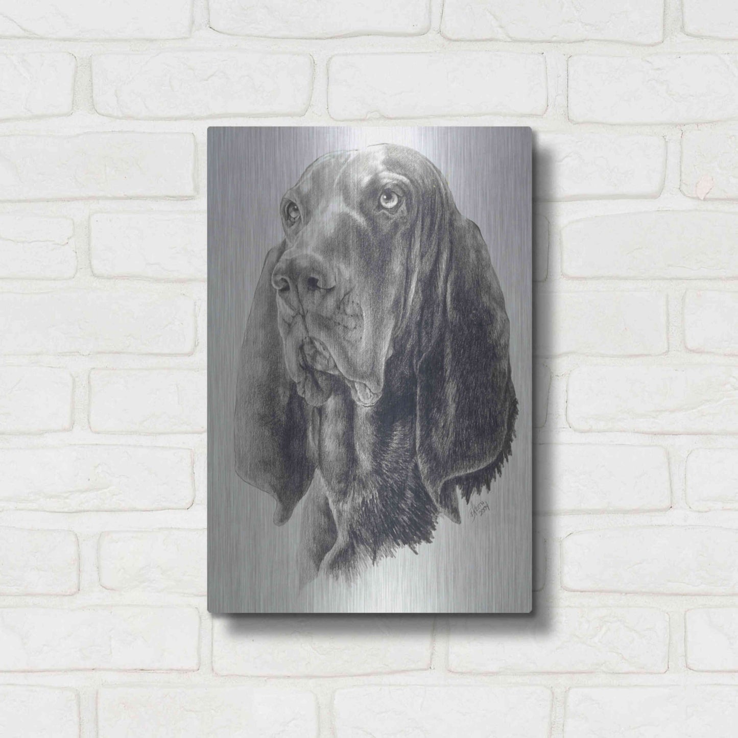 Luxe Metal Art 'Black & Tan Coonhound' by Barbara Keith, Metal Wall Art,12x16