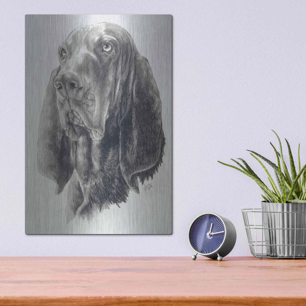 Luxe Metal Art 'Black & Tan Coonhound' by Barbara Keith, Metal Wall Art,12x16