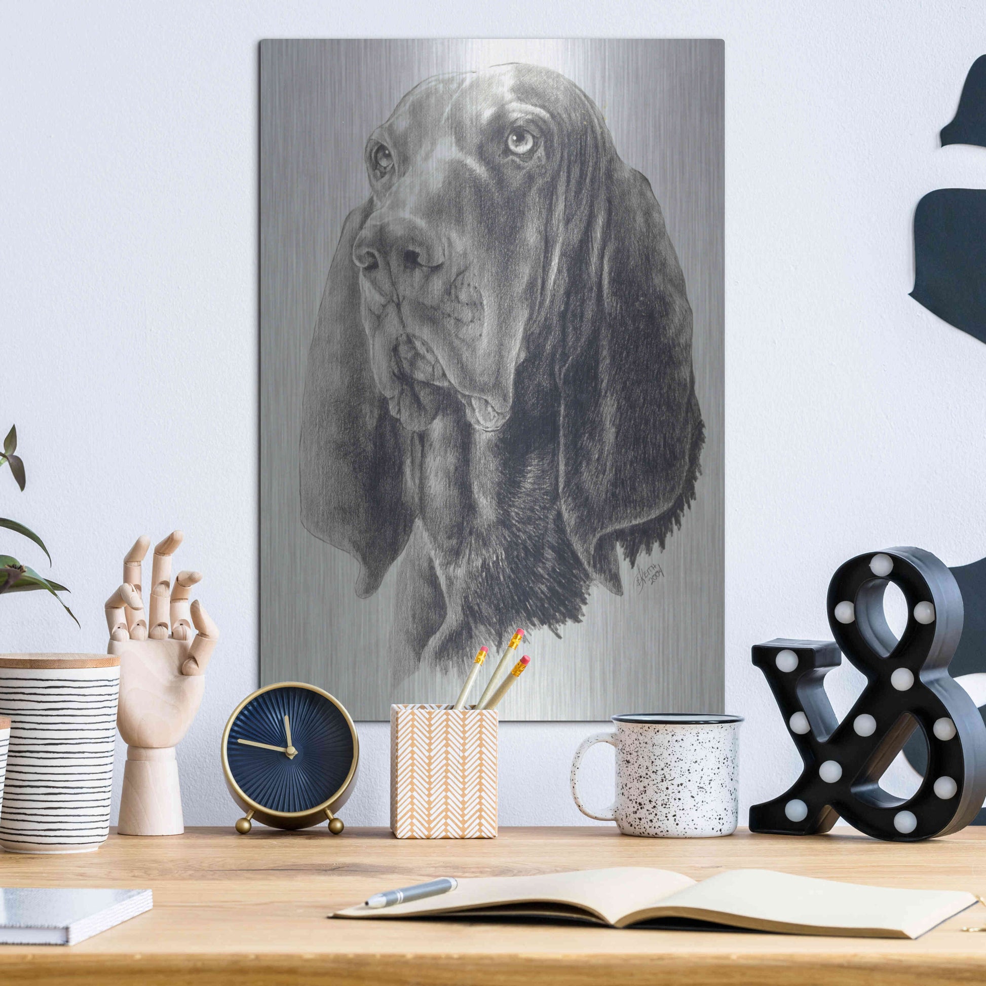 Luxe Metal Art 'Black & Tan Coonhound' by Barbara Keith, Metal Wall Art,12x16