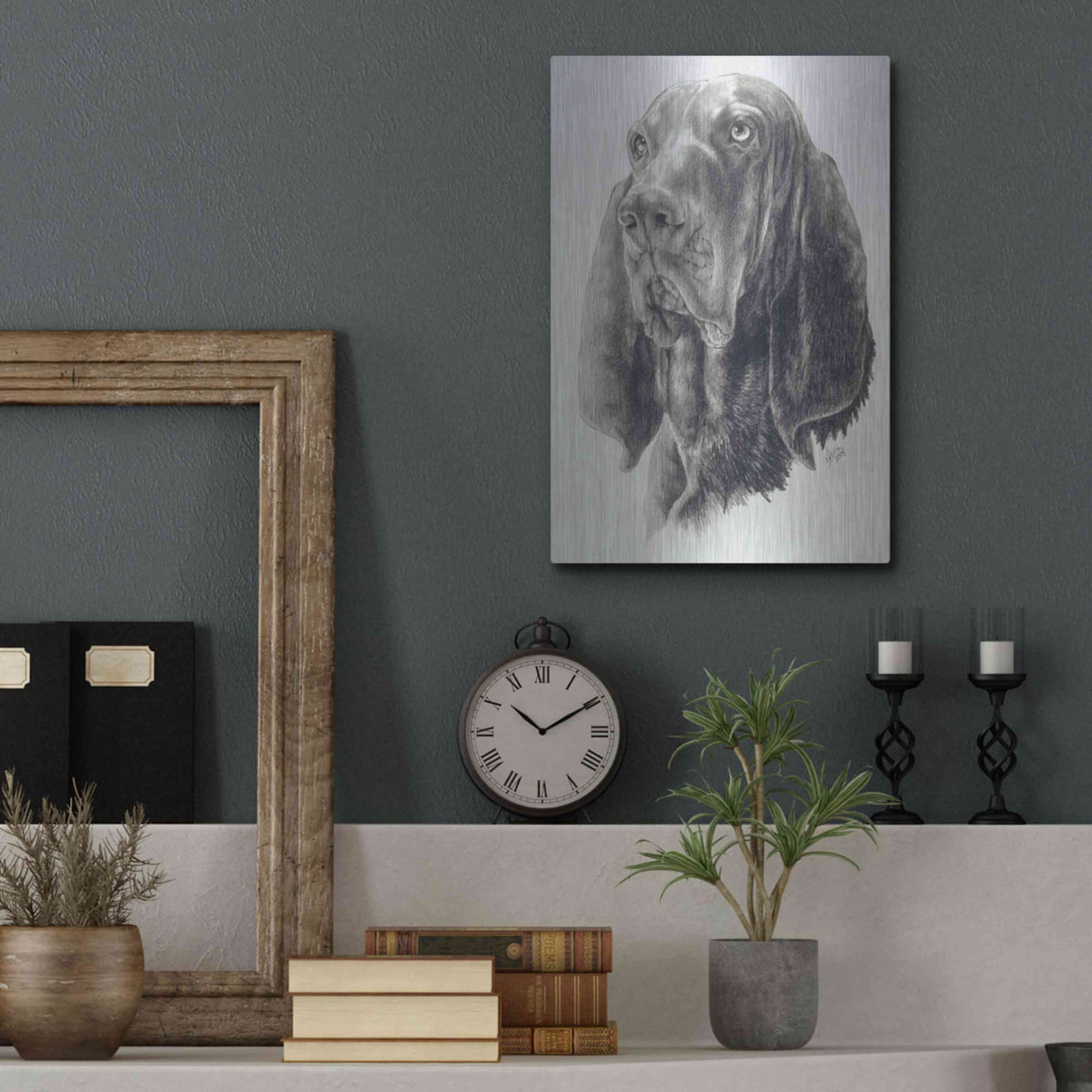 Luxe Metal Art 'Black & Tan Coonhound' by Barbara Keith, Metal Wall Art,12x16