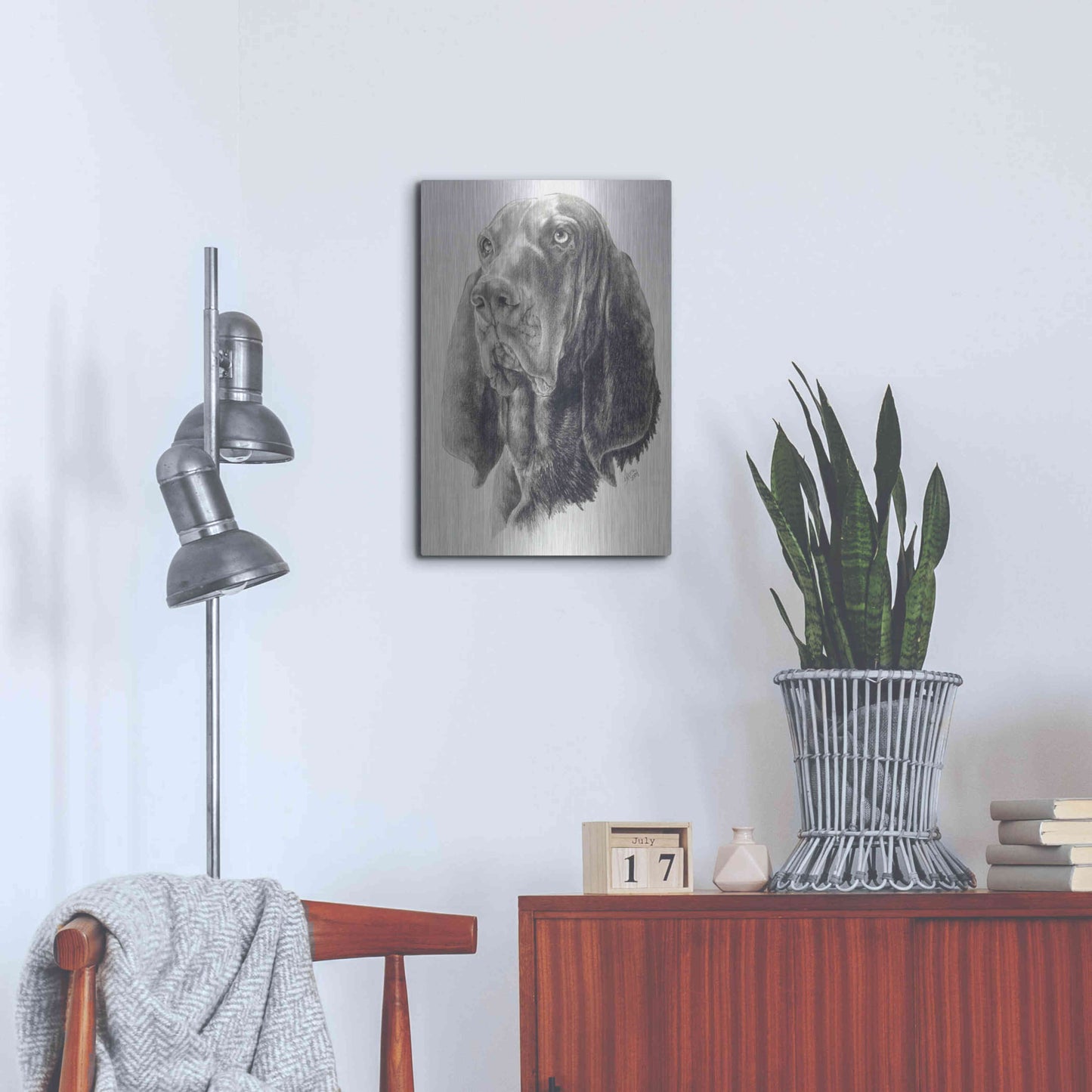 Luxe Metal Art 'Black & Tan Coonhound' by Barbara Keith, Metal Wall Art,16x24