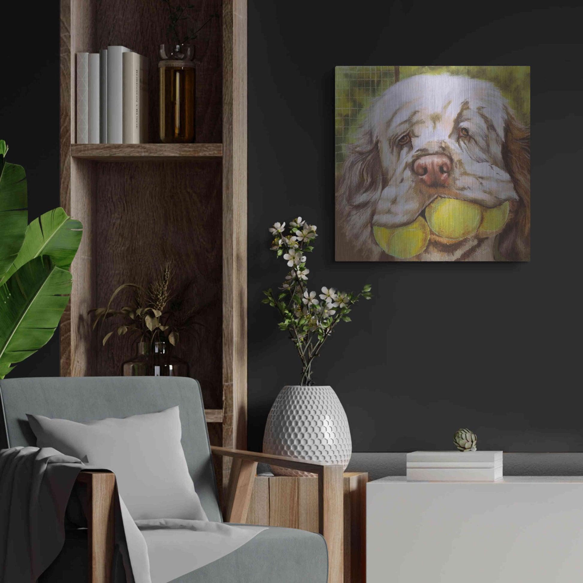 Luxe Metal Art 'Clumber Spaniel 2' by Barbara Keith, Metal Wall Art,24x24