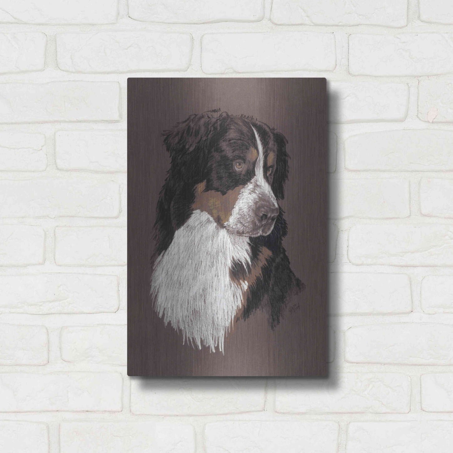 Luxe Metal Art 'Bernese Mt. Dog' by Barbara Keith, Metal Wall Art,12x16