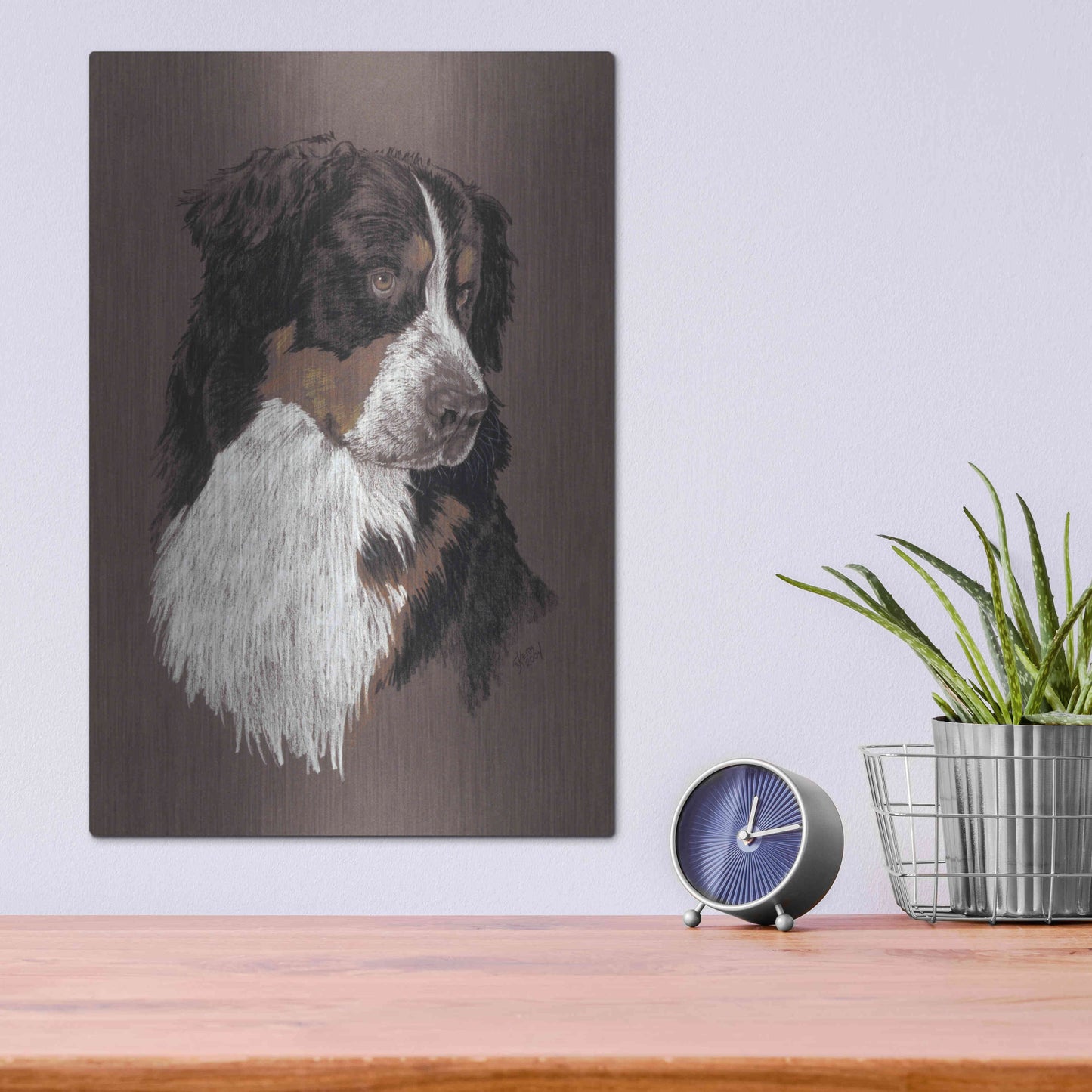 Luxe Metal Art 'Bernese Mt. Dog' by Barbara Keith, Metal Wall Art,12x16