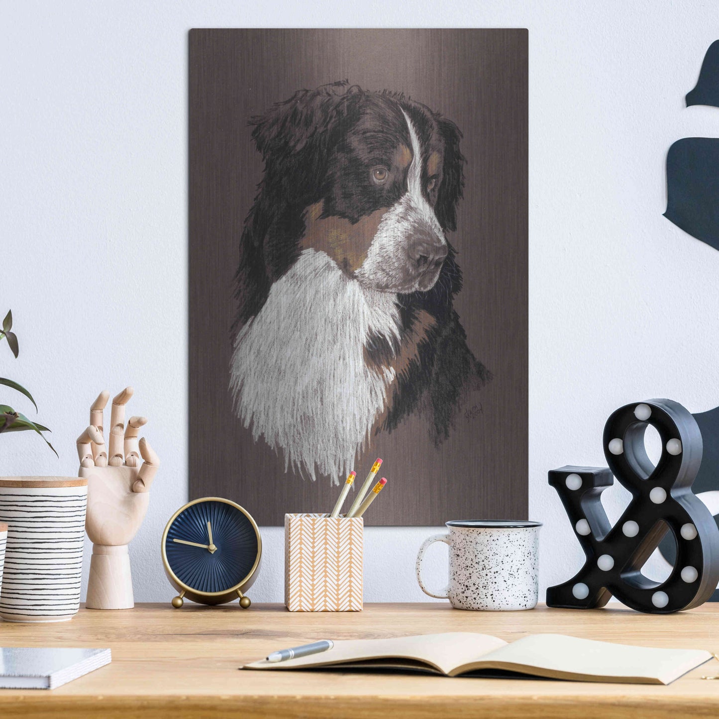 Luxe Metal Art 'Bernese Mt. Dog' by Barbara Keith, Metal Wall Art,12x16