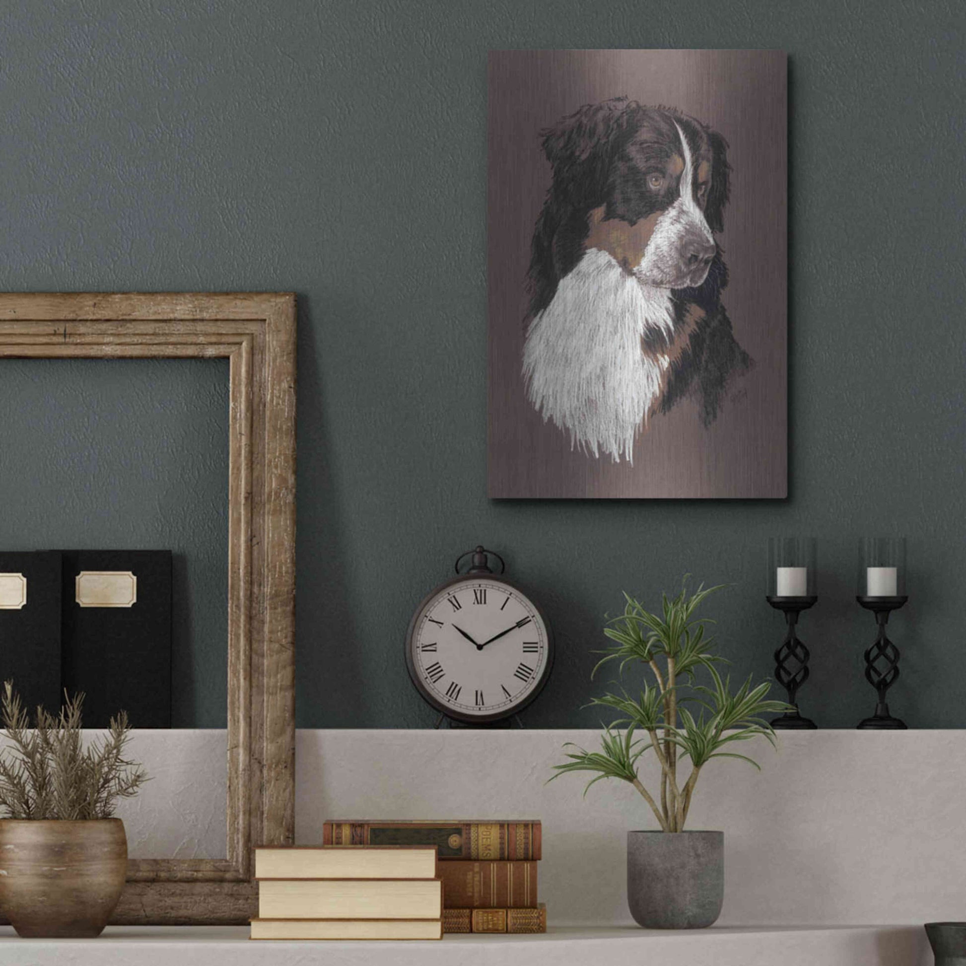 Luxe Metal Art 'Bernese Mt. Dog' by Barbara Keith, Metal Wall Art,12x16