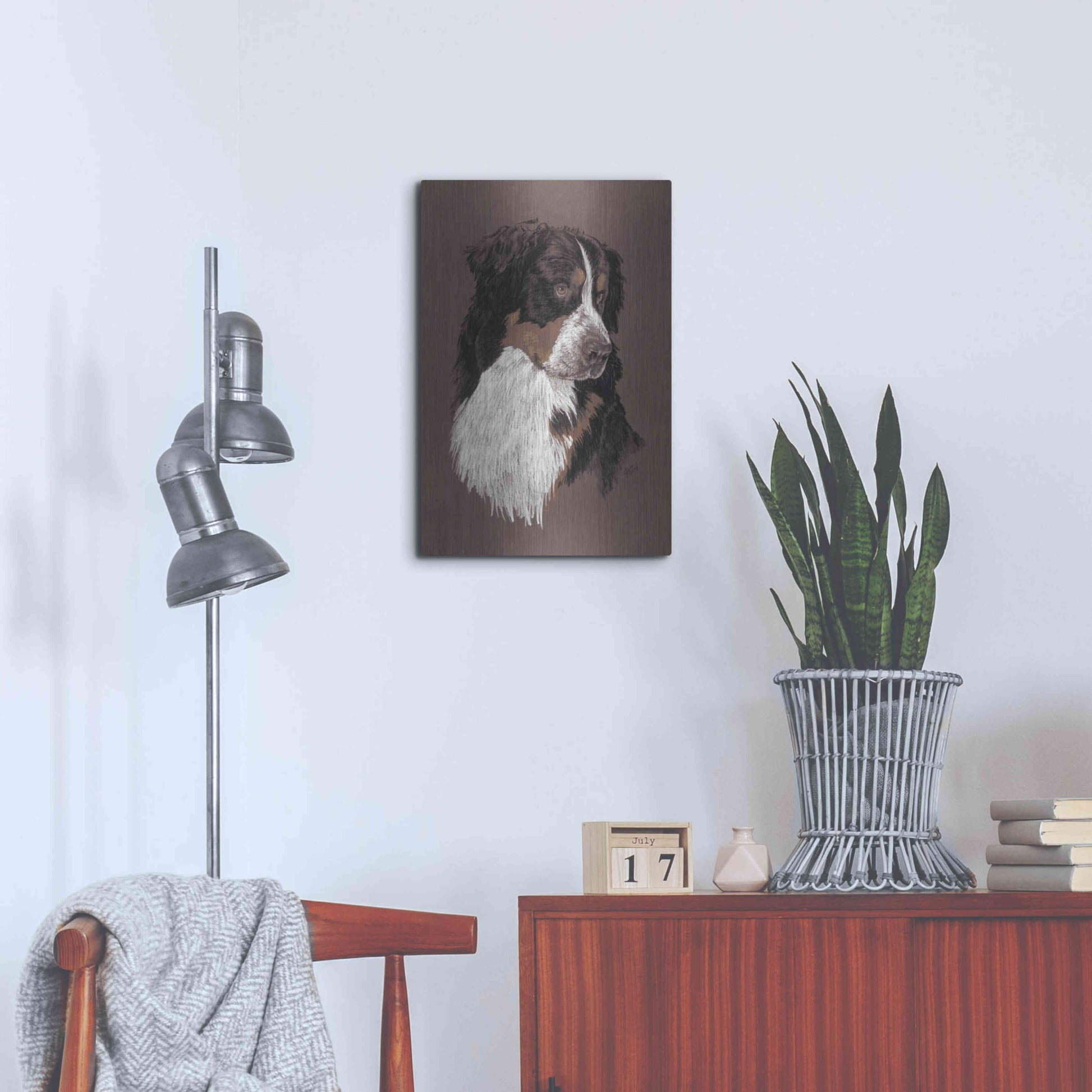 Luxe Metal Art 'Bernese Mt. Dog' by Barbara Keith, Metal Wall Art,16x24