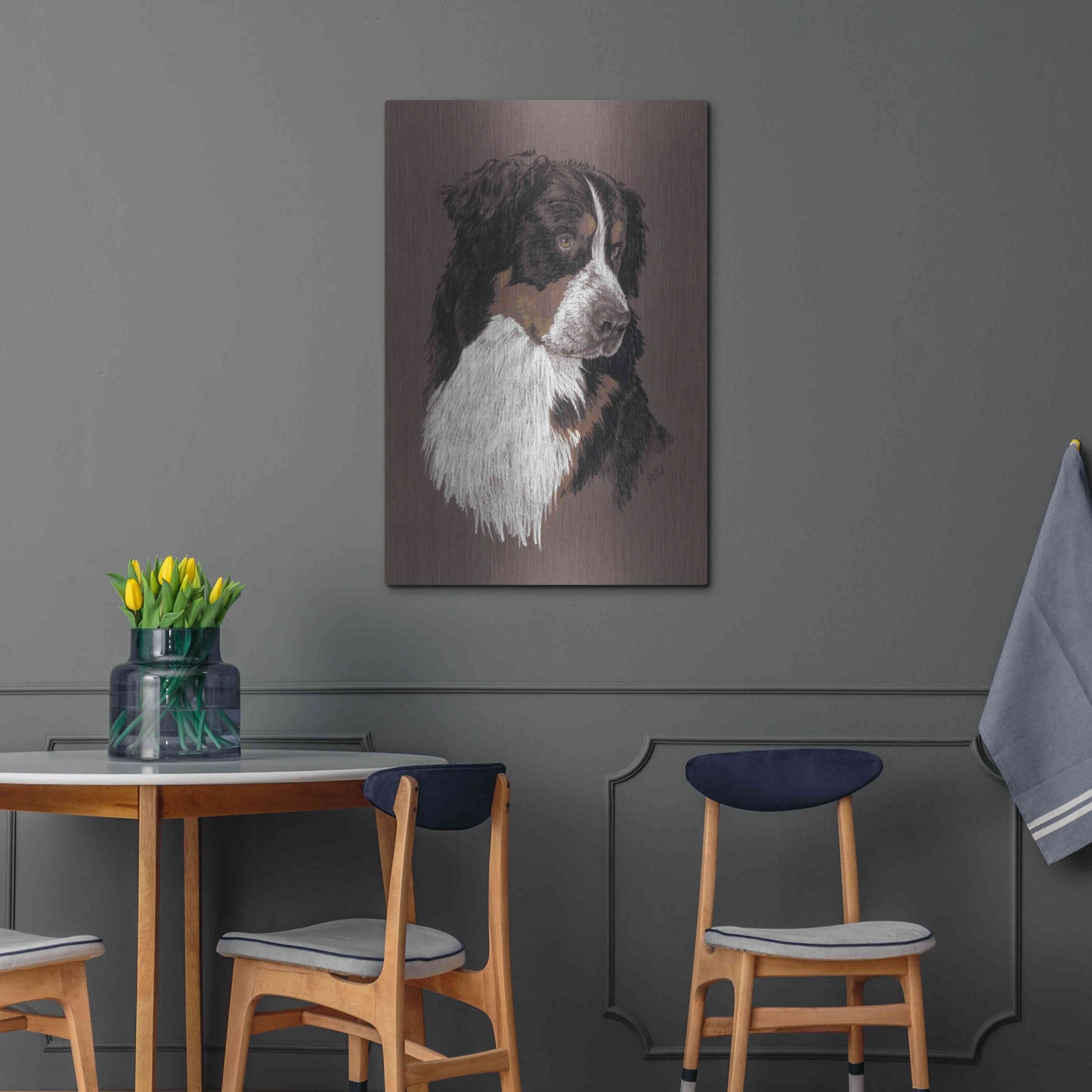 Luxe Metal Art 'Bernese Mt. Dog' by Barbara Keith, Metal Wall Art,24x36