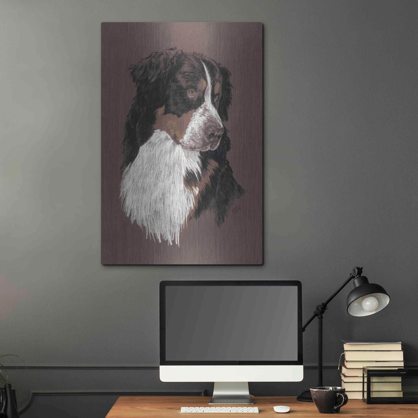 Luxe Metal Art 'Bernese Mt. Dog' by Barbara Keith, Metal Wall Art,24x36