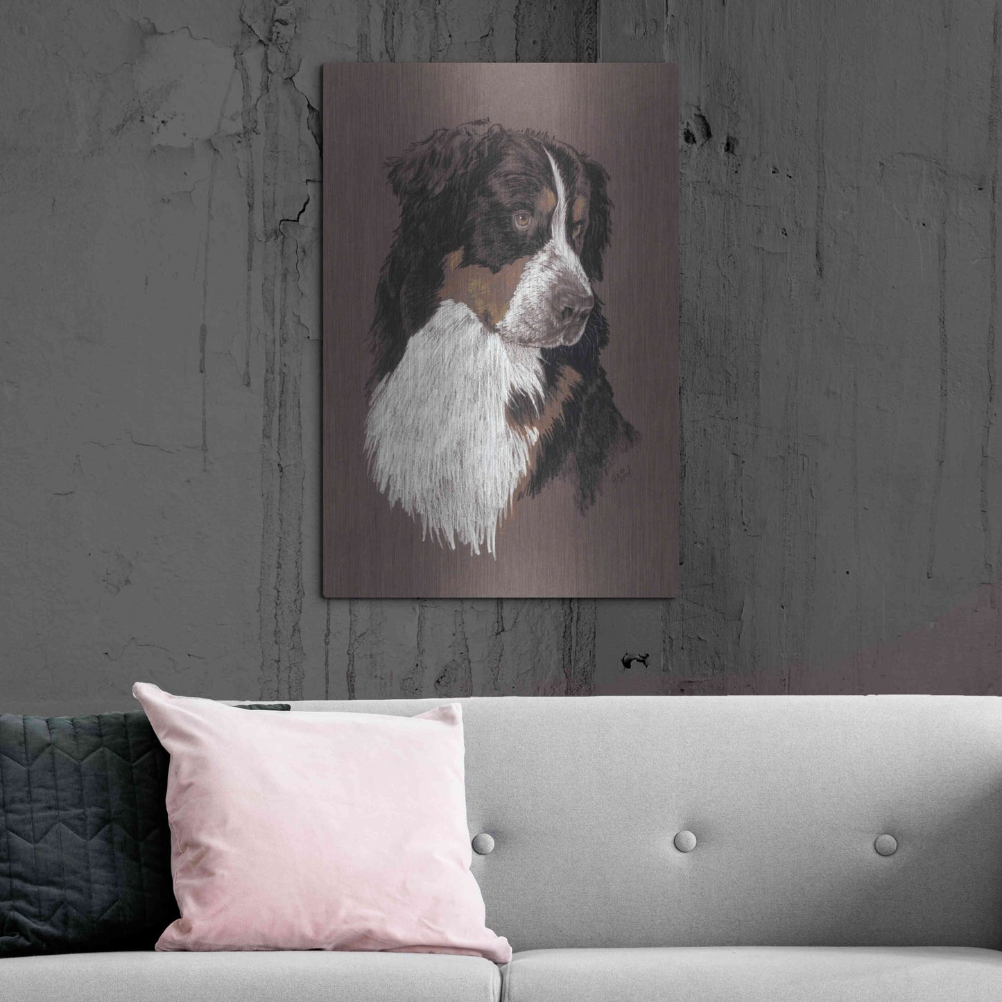 Luxe Metal Art 'Bernese Mt. Dog' by Barbara Keith, Metal Wall Art,24x36