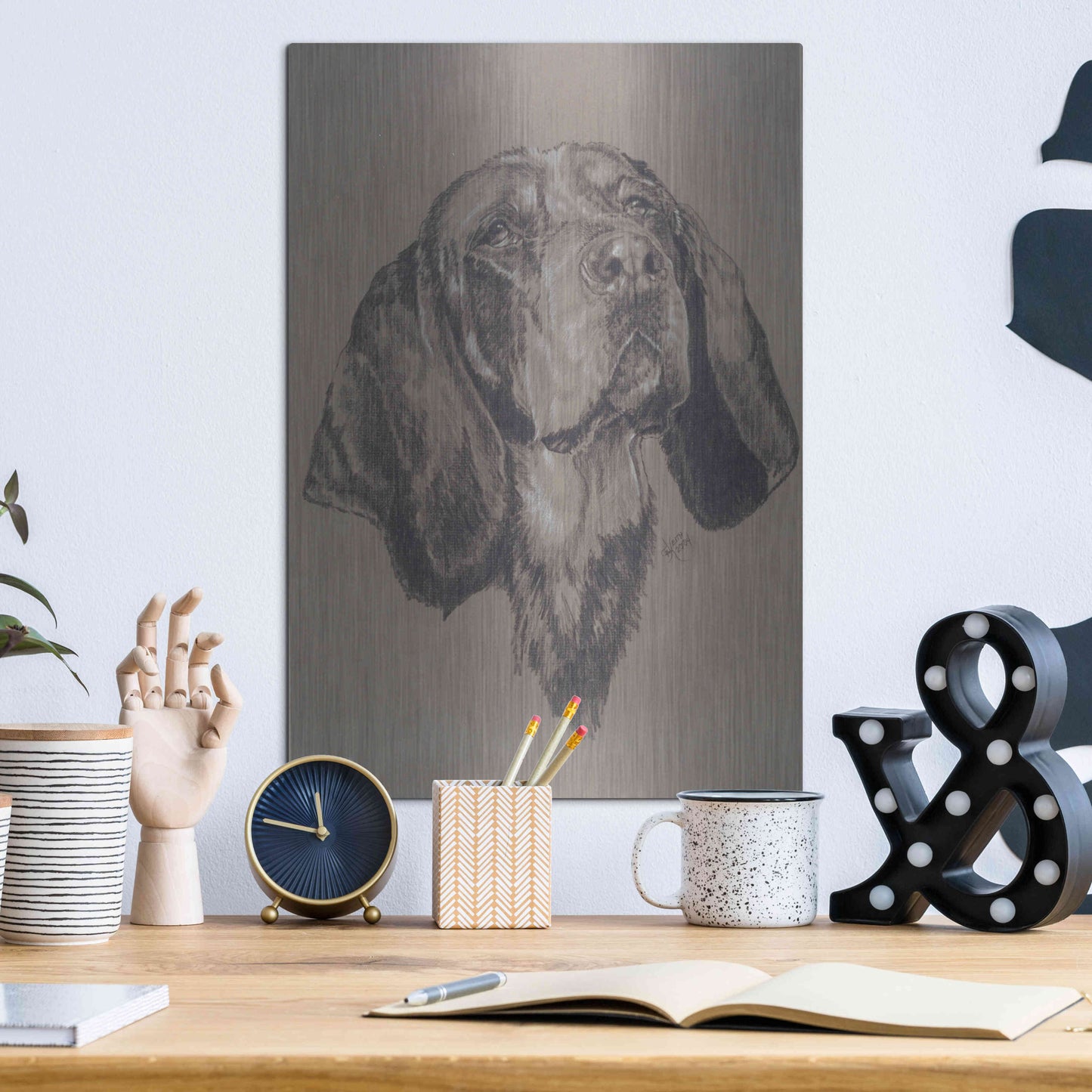 Luxe Metal Art 'Blue Tick Hound' by Barbara Keith, Metal Wall Art,12x16