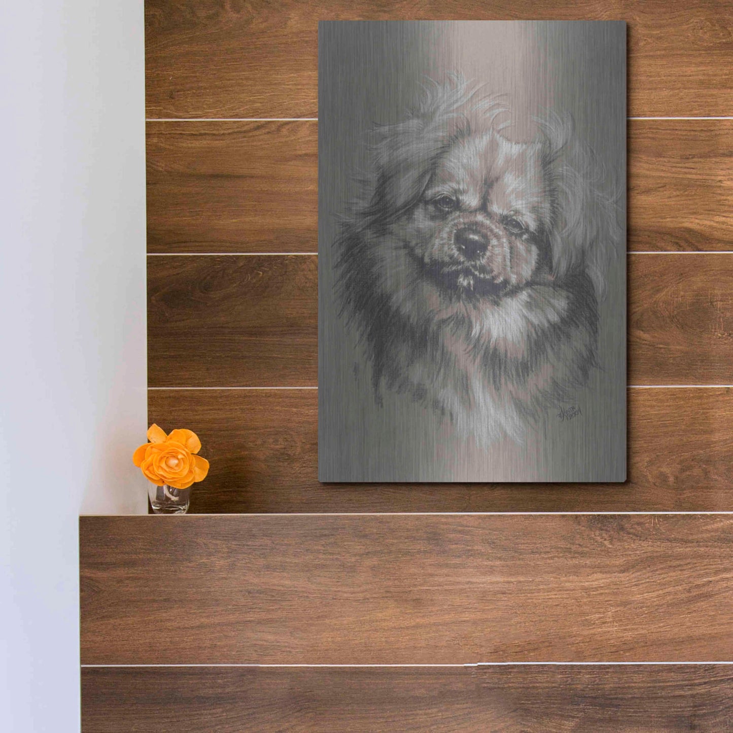 Luxe Metal Art 'Tibetan Spaniel' by Barbara Keith, Metal Wall Art,12x16