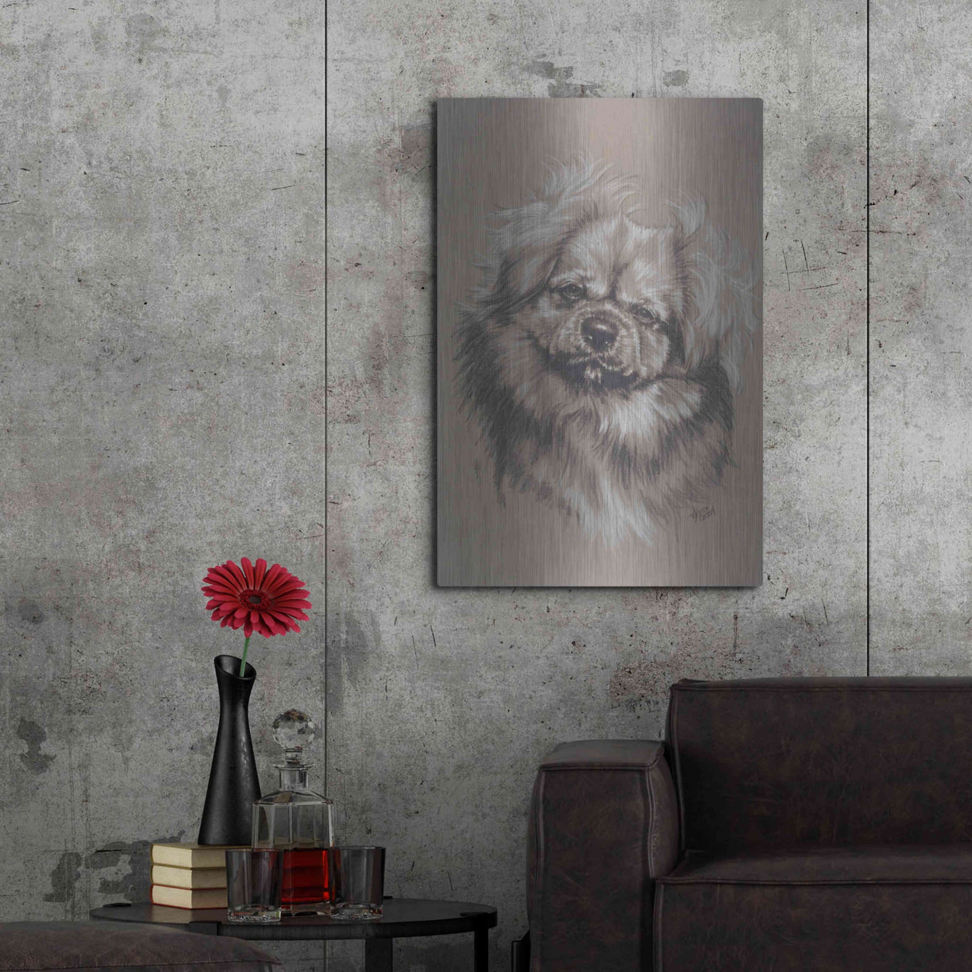 Luxe Metal Art 'Tibetan Spaniel' by Barbara Keith, Metal Wall Art,24x36