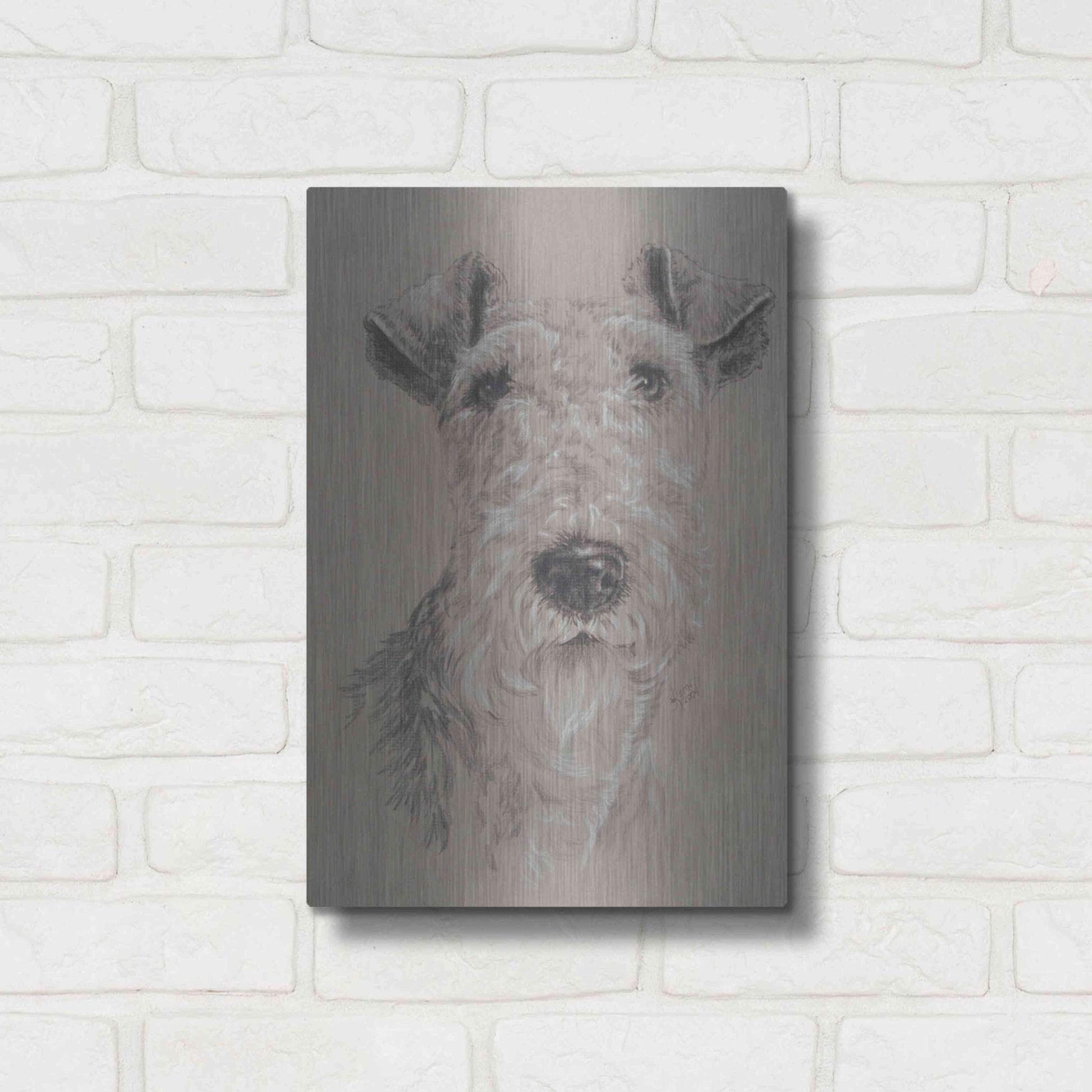 Luxe Metal Art 'Wire Fox Terrier' by Barbara Keith, Metal Wall Art,12x16