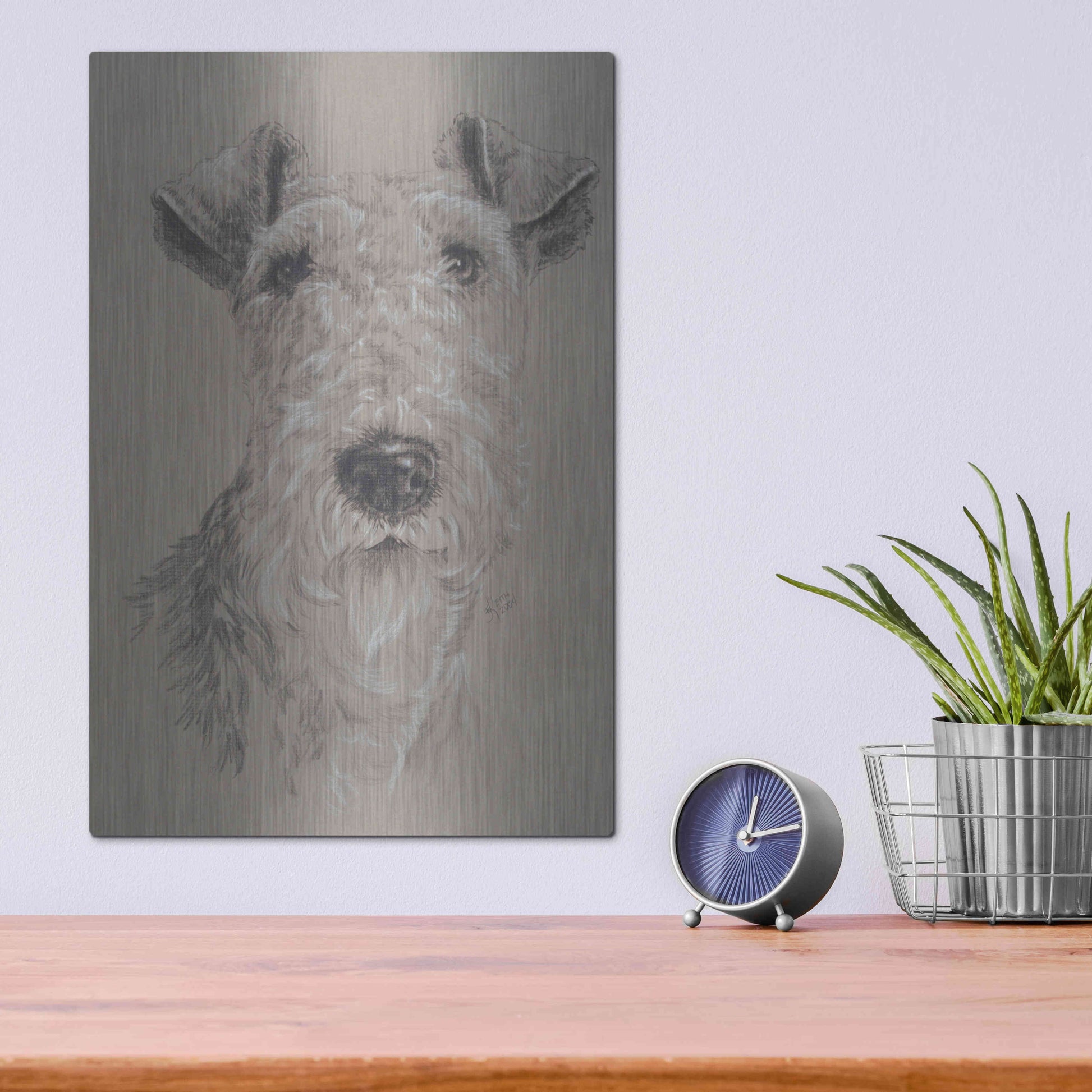 Luxe Metal Art 'Wire Fox Terrier' by Barbara Keith, Metal Wall Art,12x16