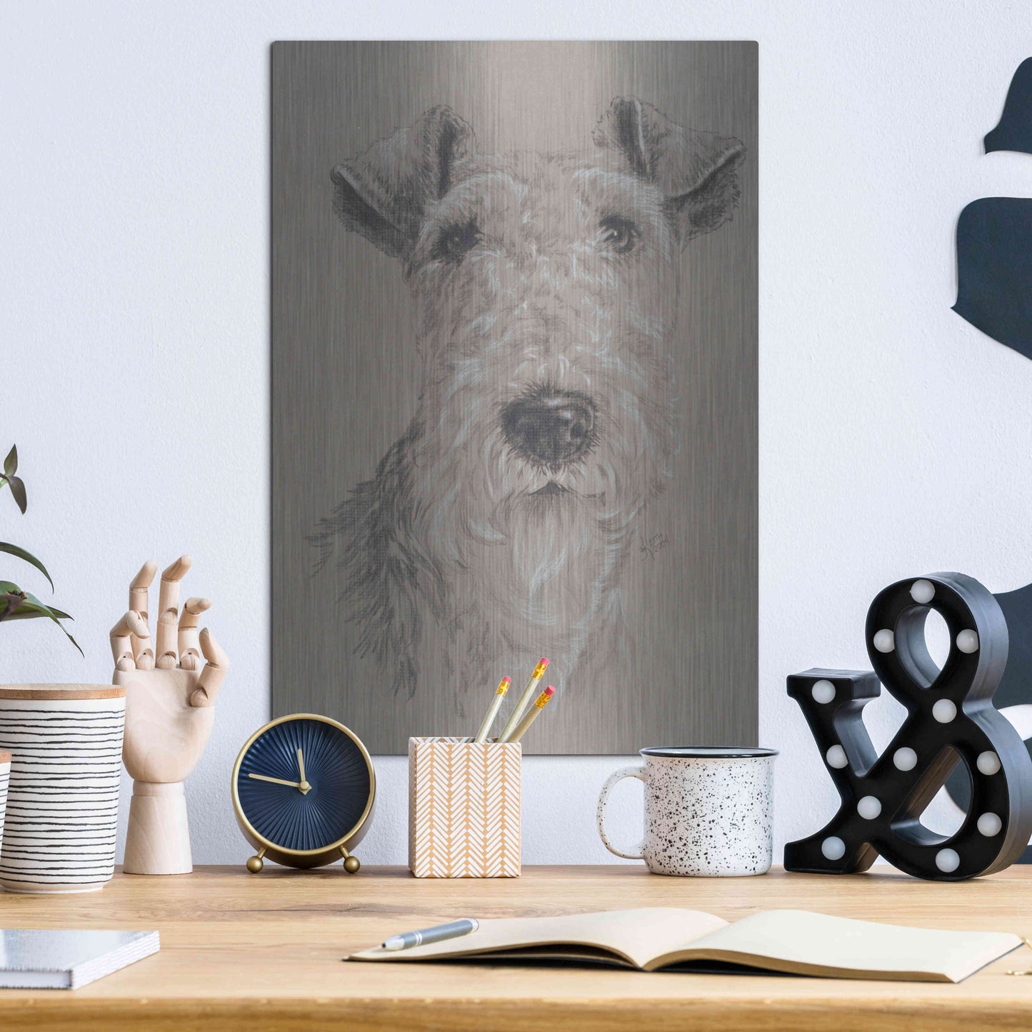 Luxe Metal Art 'Wire Fox Terrier' by Barbara Keith, Metal Wall Art,12x16