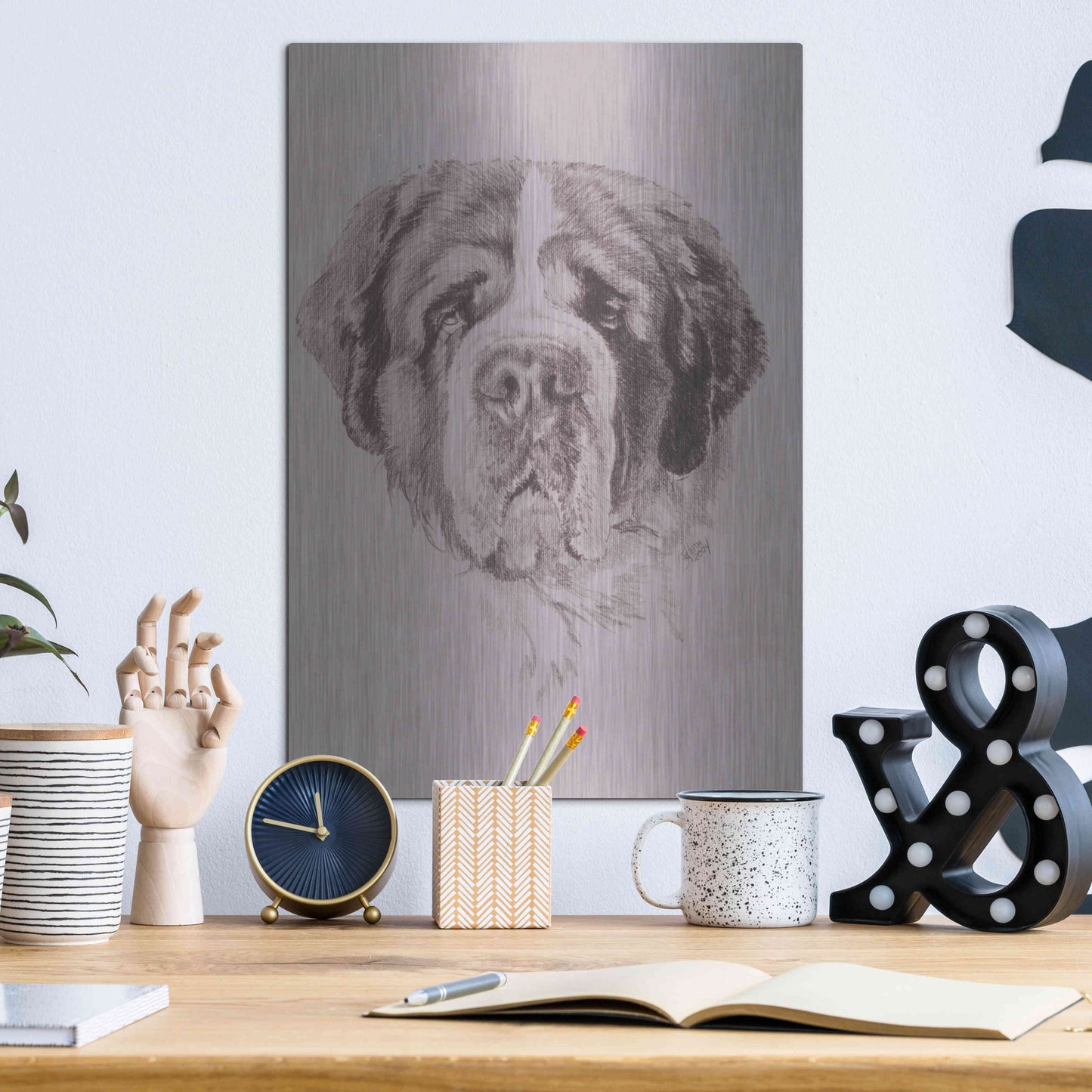 Luxe Metal Art 'St. Bernard' by Barbara Keith, Metal Wall Art,12x16