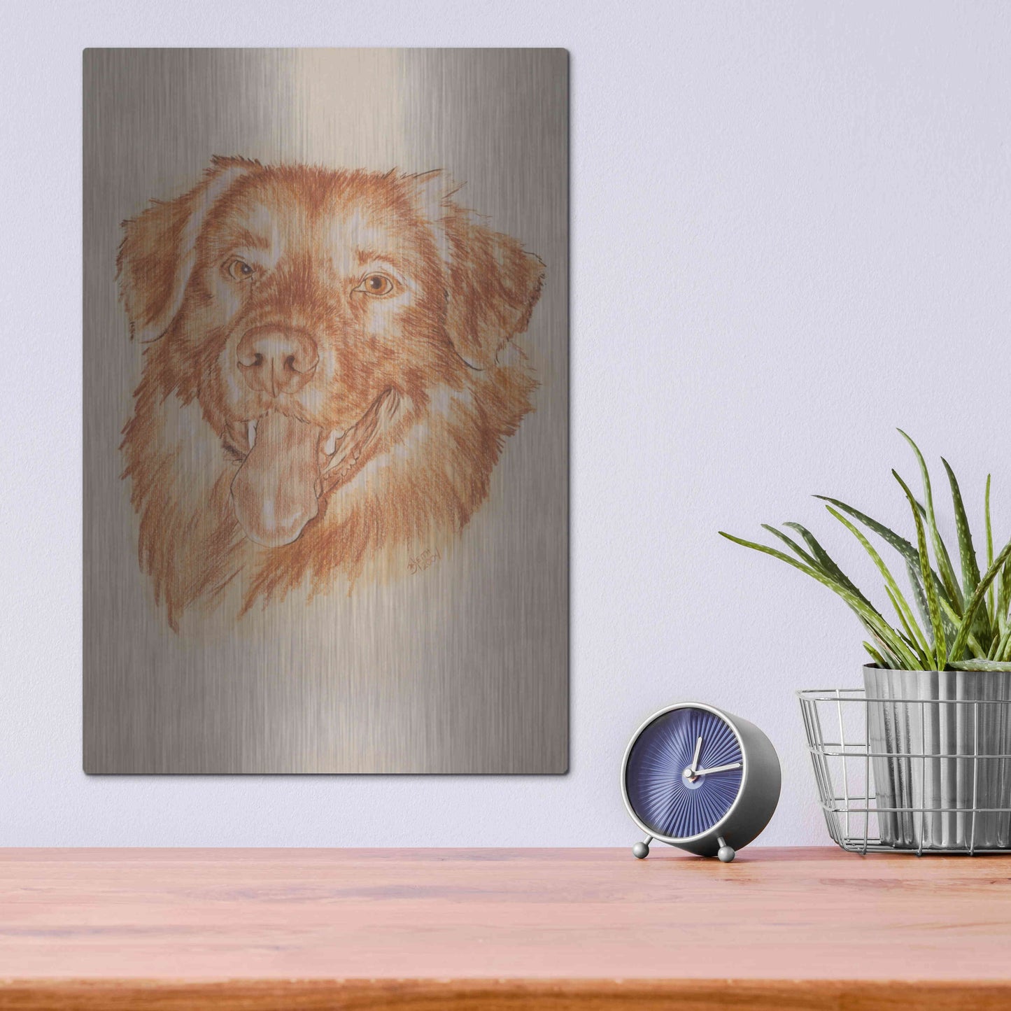 Luxe Metal Art 'Golden Retriever' by Barbara Keith, Metal Wall Art,12x16