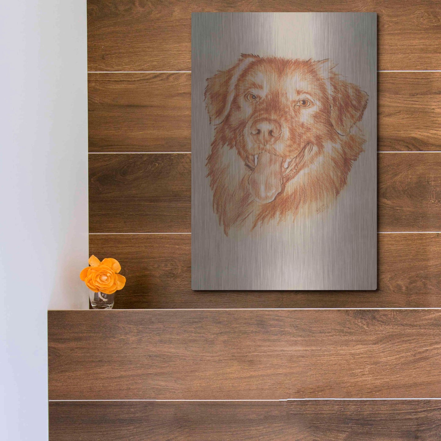 Luxe Metal Art 'Golden Retriever' by Barbara Keith, Metal Wall Art,12x16