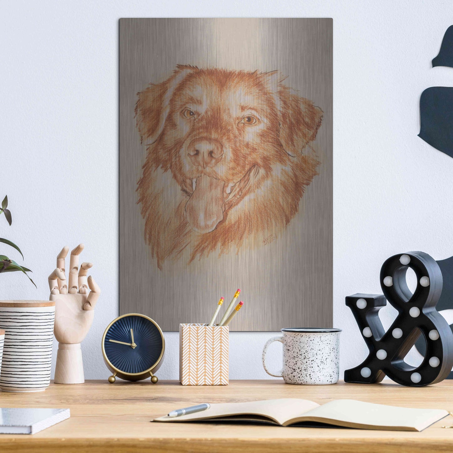Luxe Metal Art 'Golden Retriever' by Barbara Keith, Metal Wall Art,12x16