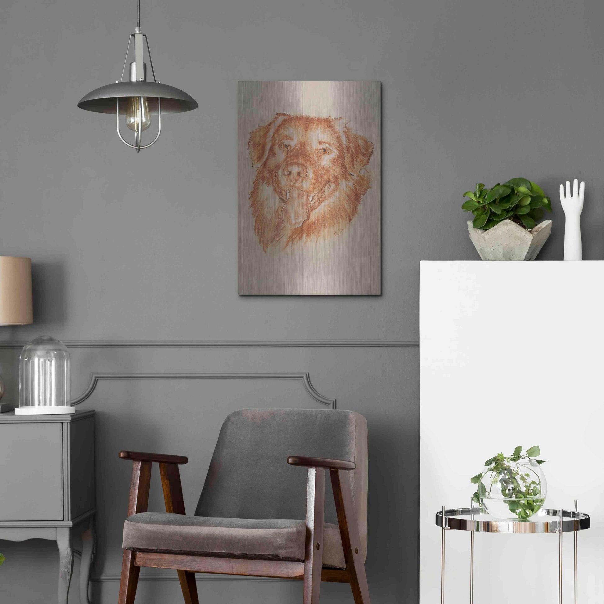 Luxe Metal Art 'Golden Retriever' by Barbara Keith, Metal Wall Art,16x24