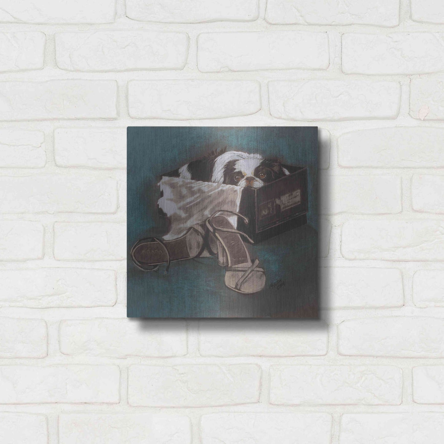 Luxe Metal Art 'Japanese Chin' by Barbara Keith, Metal Wall Art,12x12