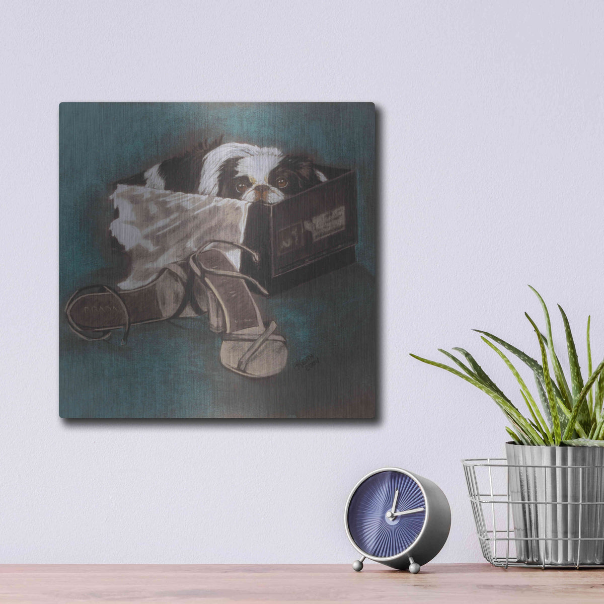 Luxe Metal Art 'Japanese Chin' by Barbara Keith, Metal Wall Art,12x12