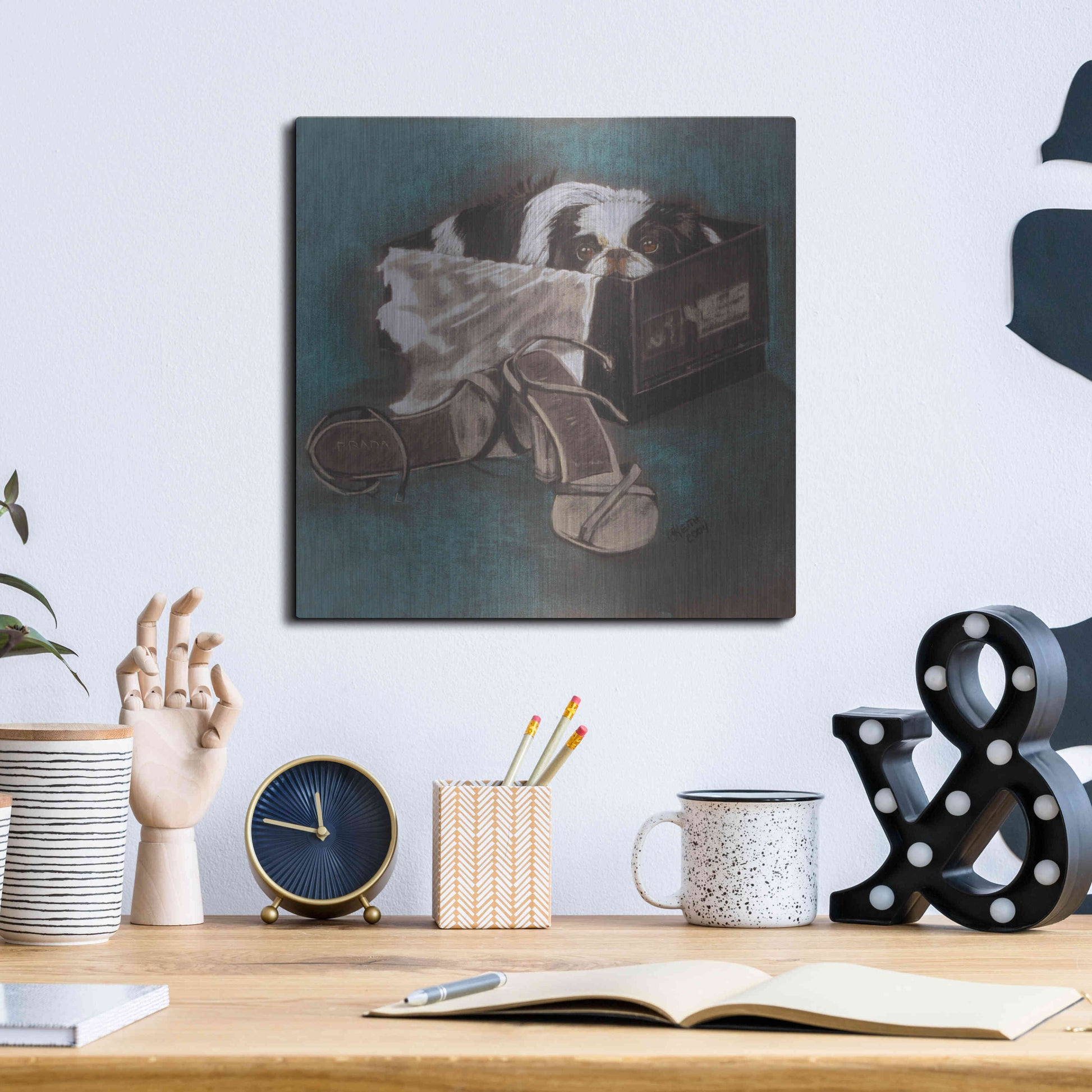 Luxe Metal Art 'Japanese Chin' by Barbara Keith, Metal Wall Art,12x12