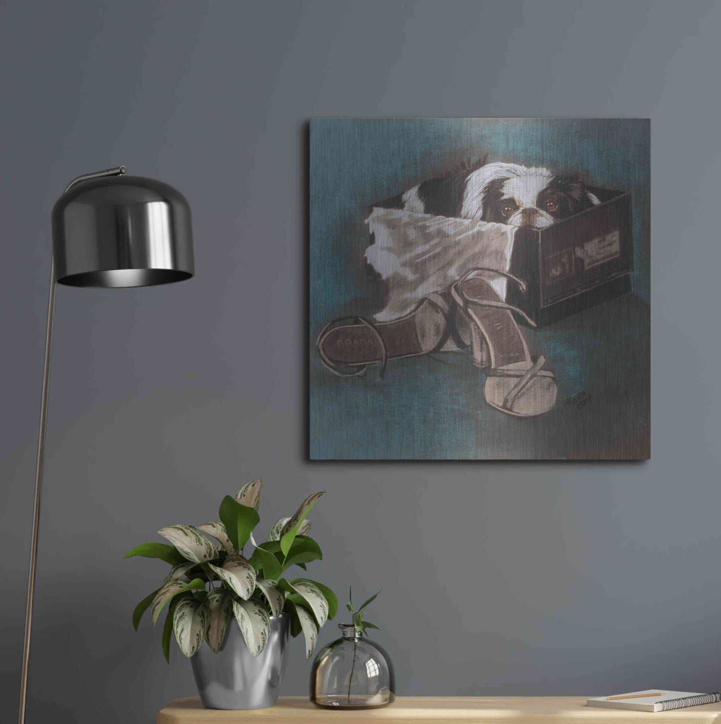 Luxe Metal Art 'Japanese Chin' by Barbara Keith, Metal Wall Art,24x24