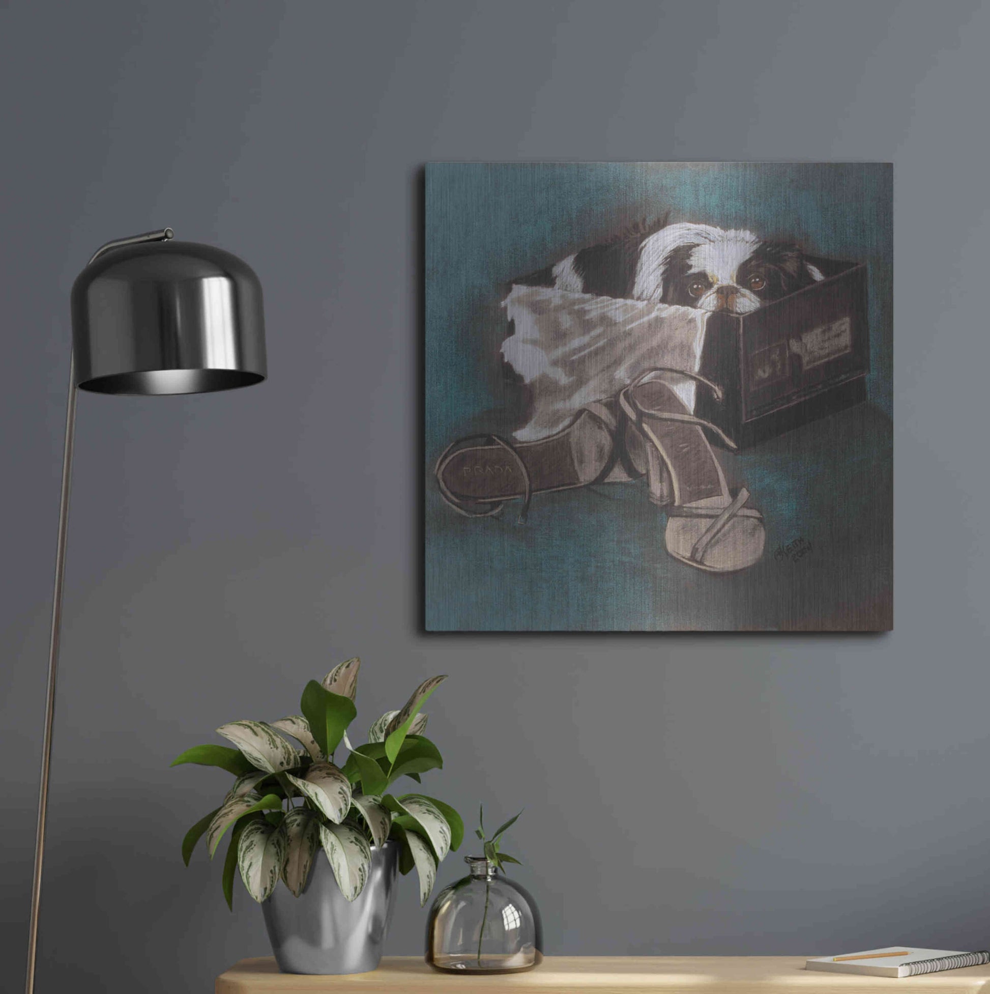 Luxe Metal Art 'Japanese Chin' by Barbara Keith, Metal Wall Art,24x24