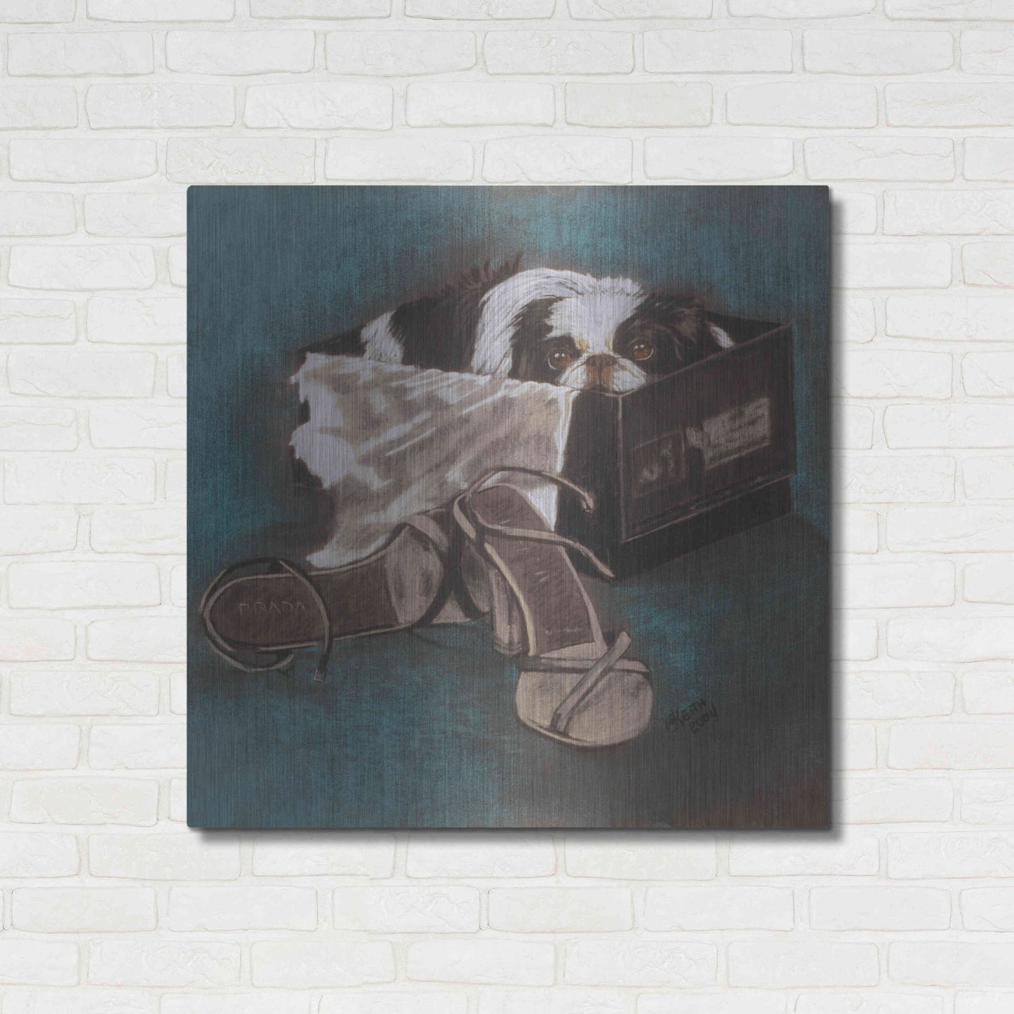 Luxe Metal Art 'Japanese Chin' by Barbara Keith, Metal Wall Art,36x36