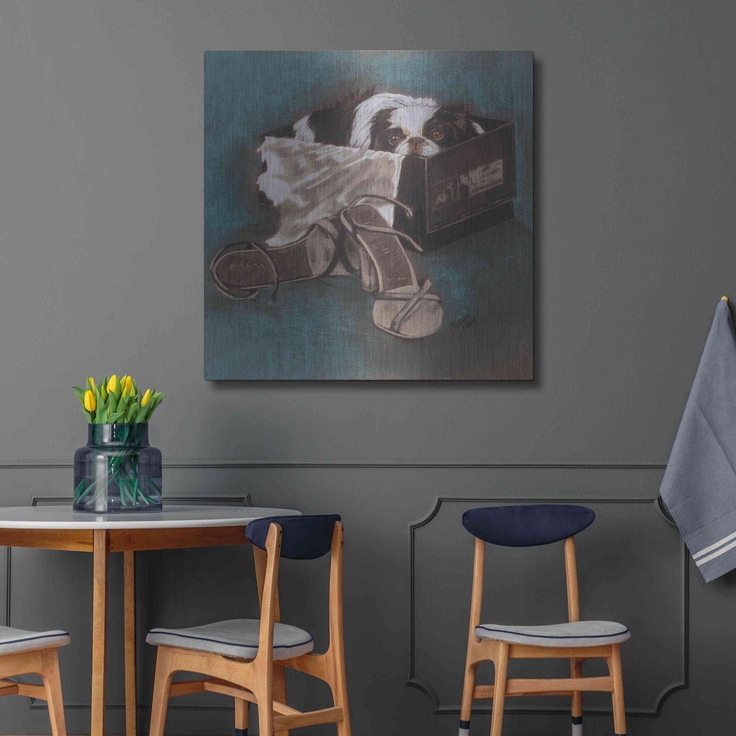 Luxe Metal Art 'Japanese Chin' by Barbara Keith, Metal Wall Art,36x36