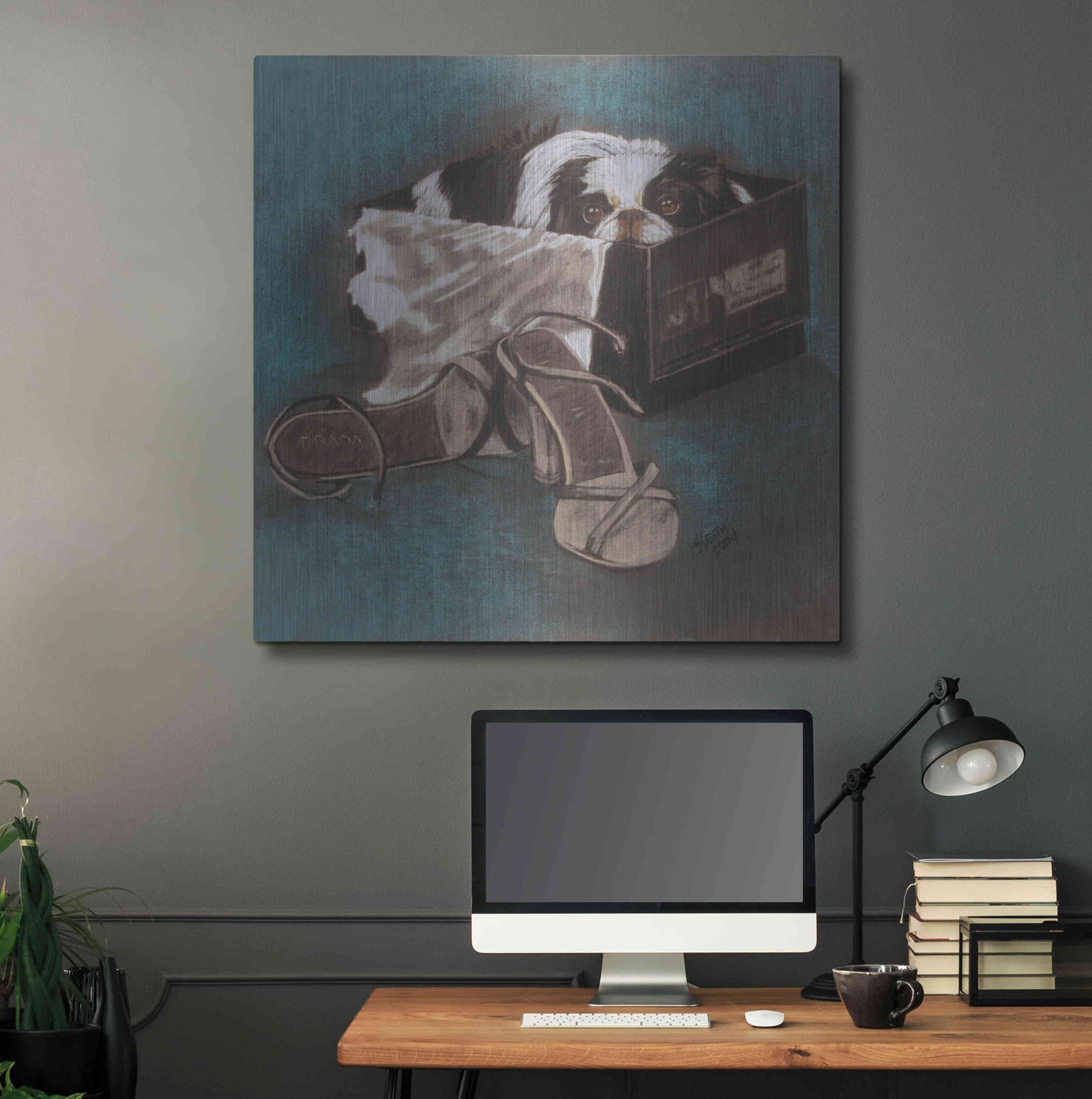 Luxe Metal Art 'Japanese Chin' by Barbara Keith, Metal Wall Art,36x36