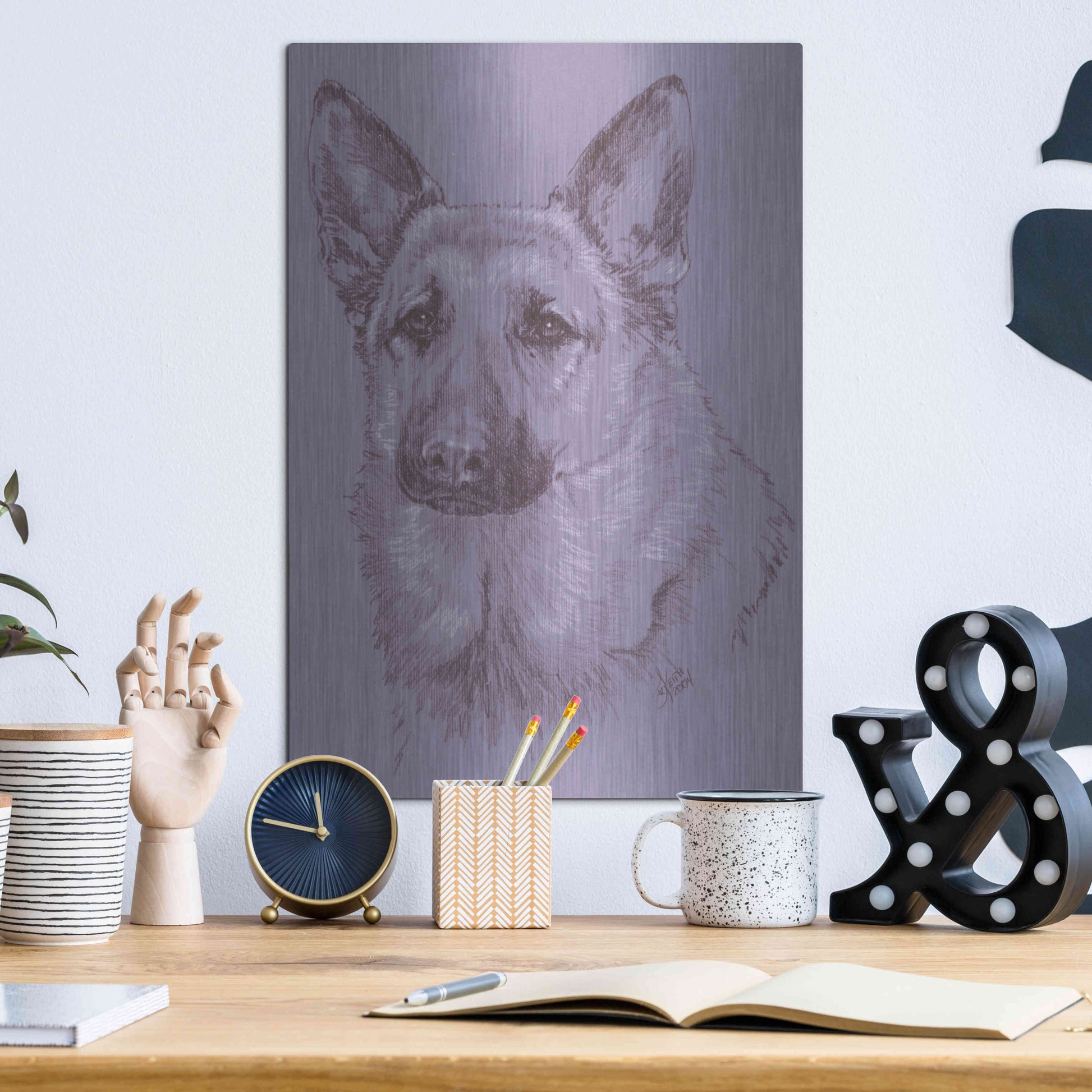 Luxe Metal Art 'German Shepherd 1' by Barbara Keith, Metal Wall Art,12x16