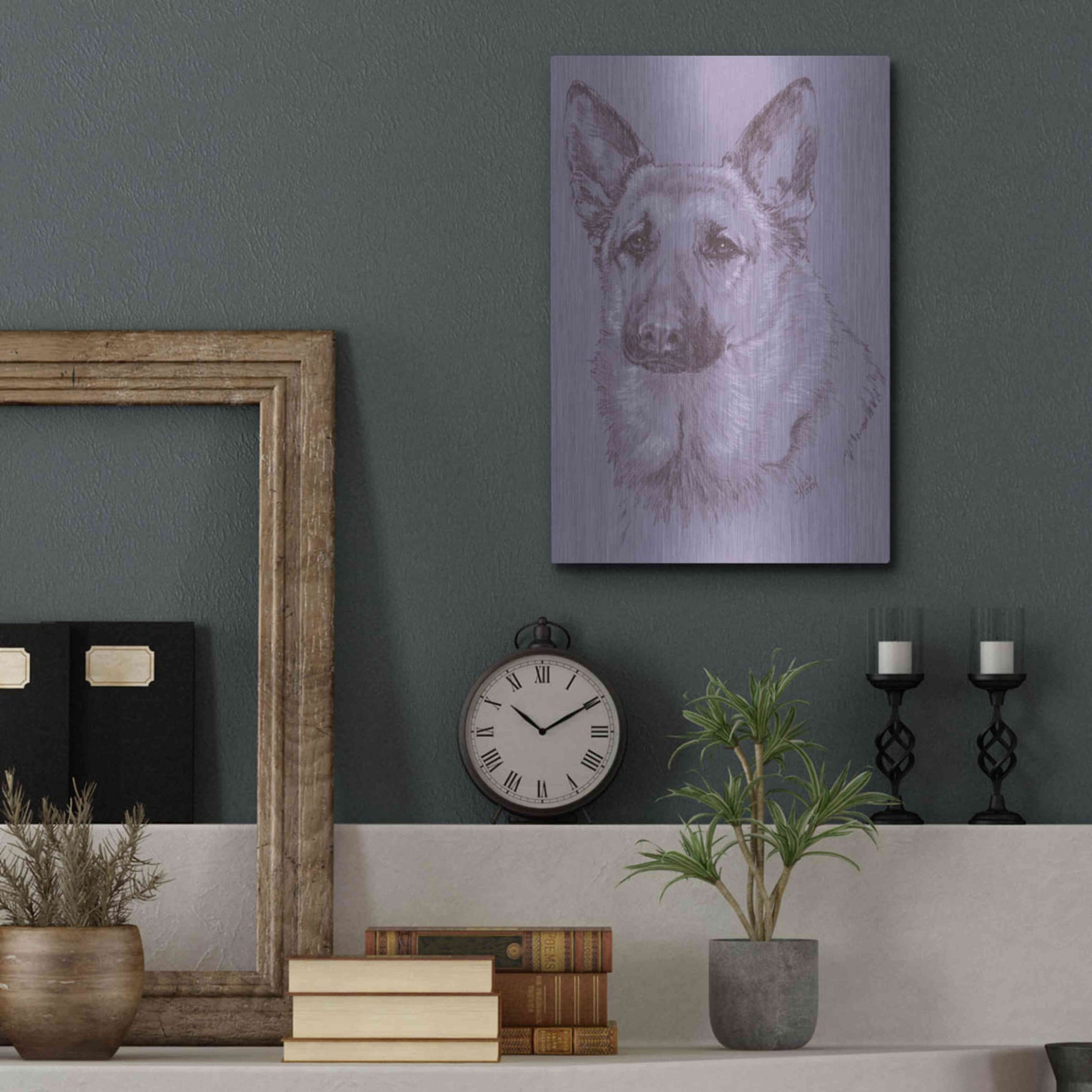 Luxe Metal Art 'German Shepherd 1' by Barbara Keith, Metal Wall Art,12x16