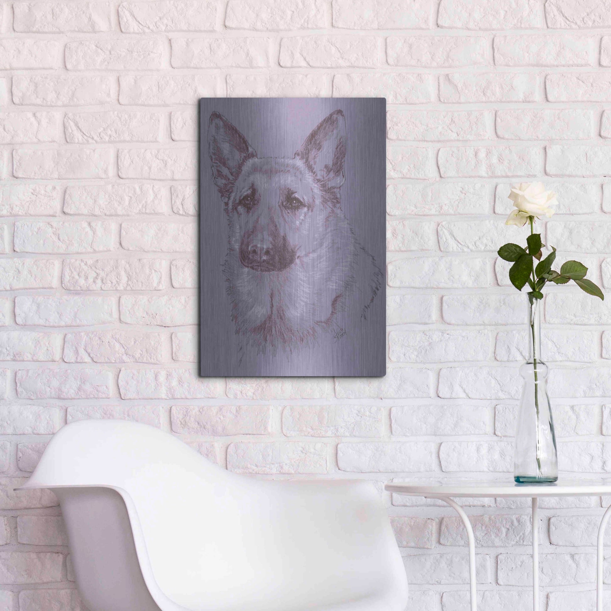 Luxe Metal Art 'German Shepherd 1' by Barbara Keith, Metal Wall Art,16x24