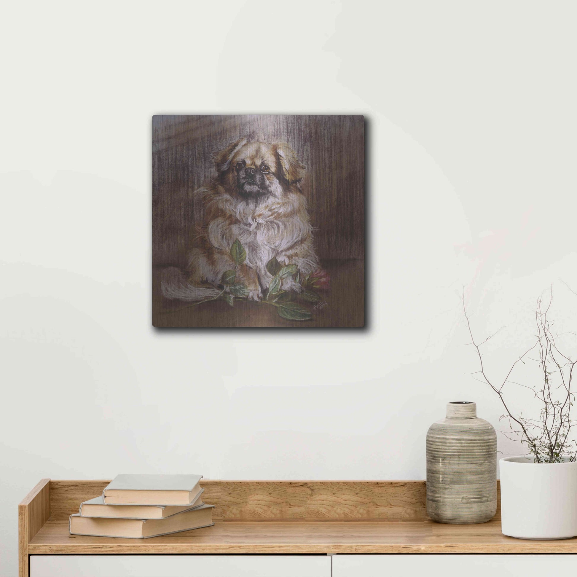 Luxe Metal Art 'Tibetan Spaniel 1' by Barbara Keith, Metal Wall Art,12x12