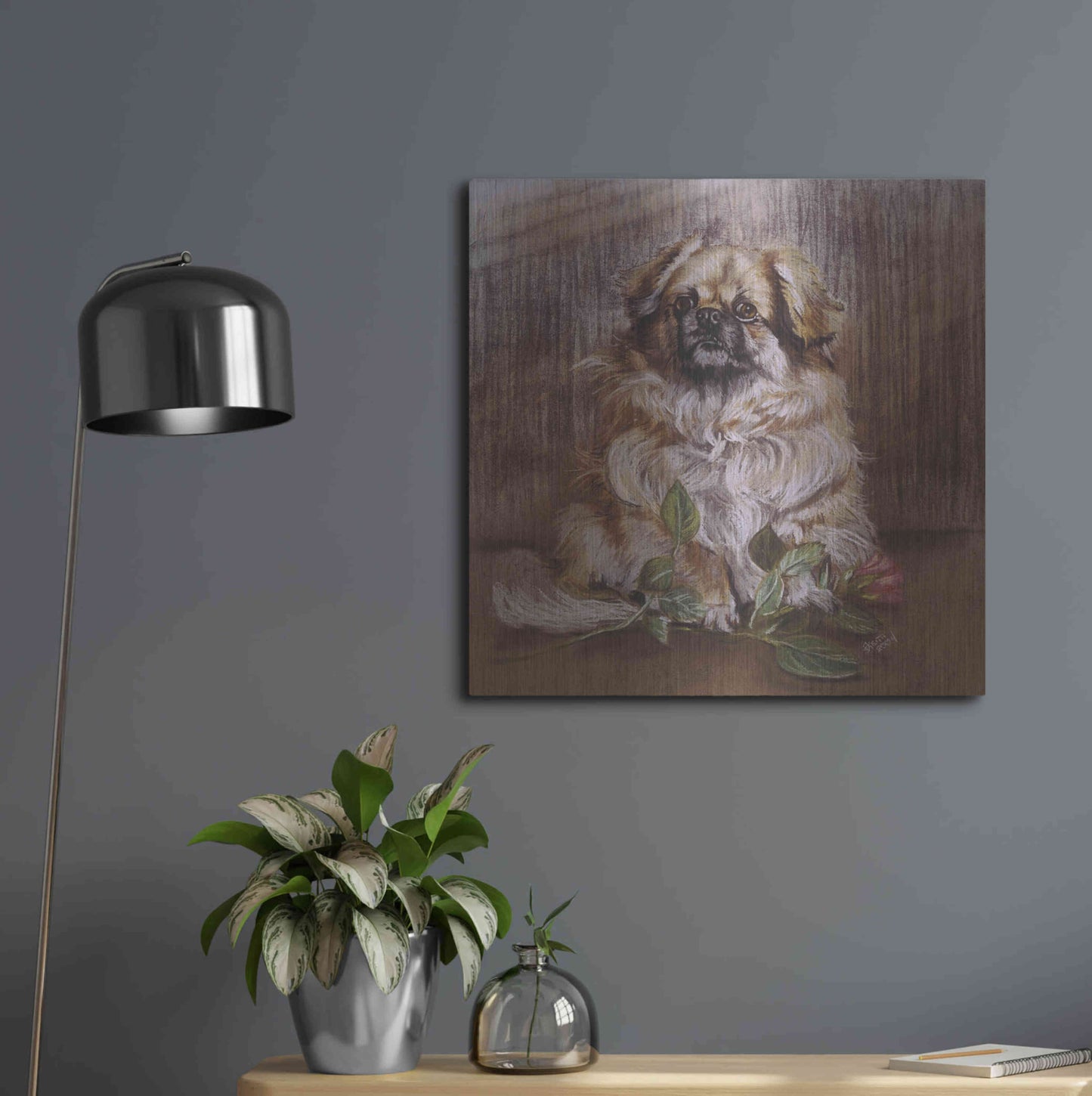 Luxe Metal Art 'Tibetan Spaniel 1' by Barbara Keith, Metal Wall Art,24x24