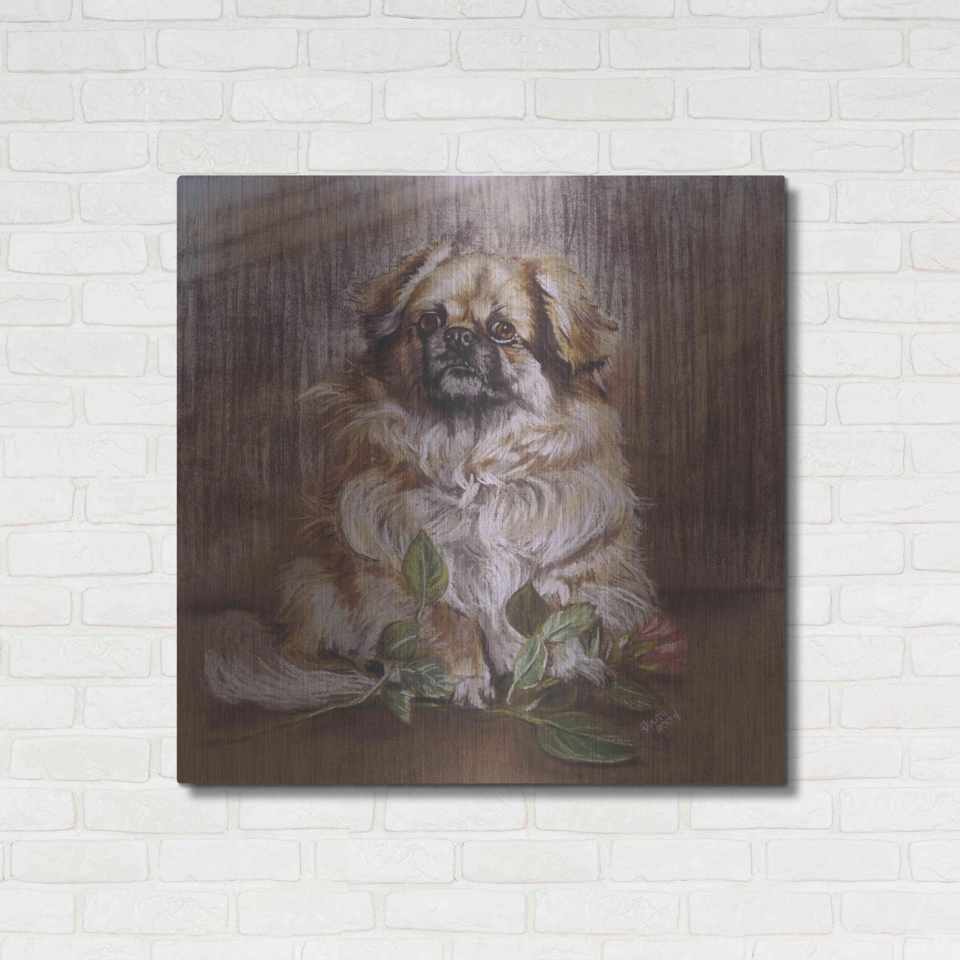 Luxe Metal Art 'Tibetan Spaniel 1' by Barbara Keith, Metal Wall Art,36x36