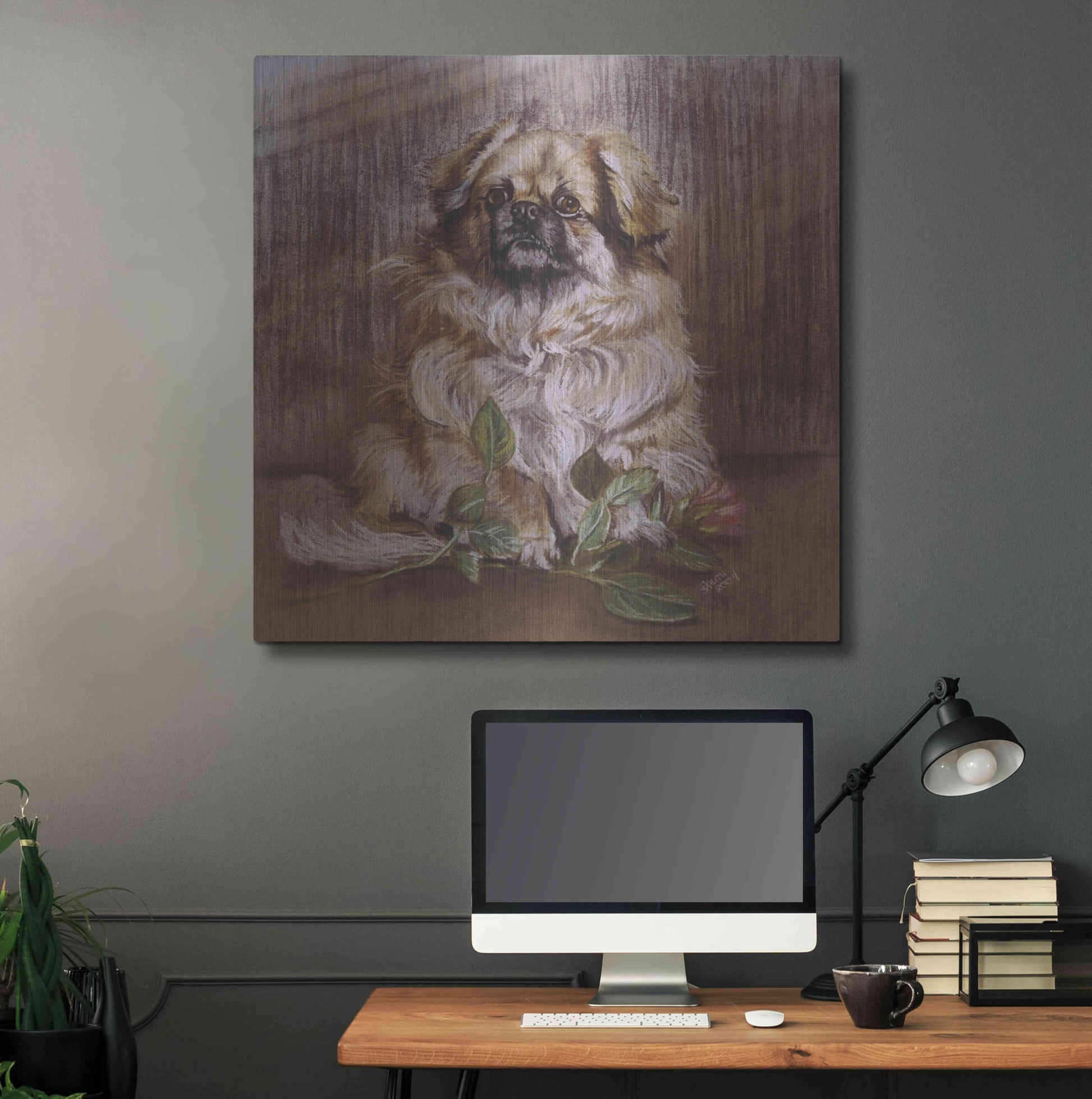 Luxe Metal Art 'Tibetan Spaniel 1' by Barbara Keith, Metal Wall Art,36x36