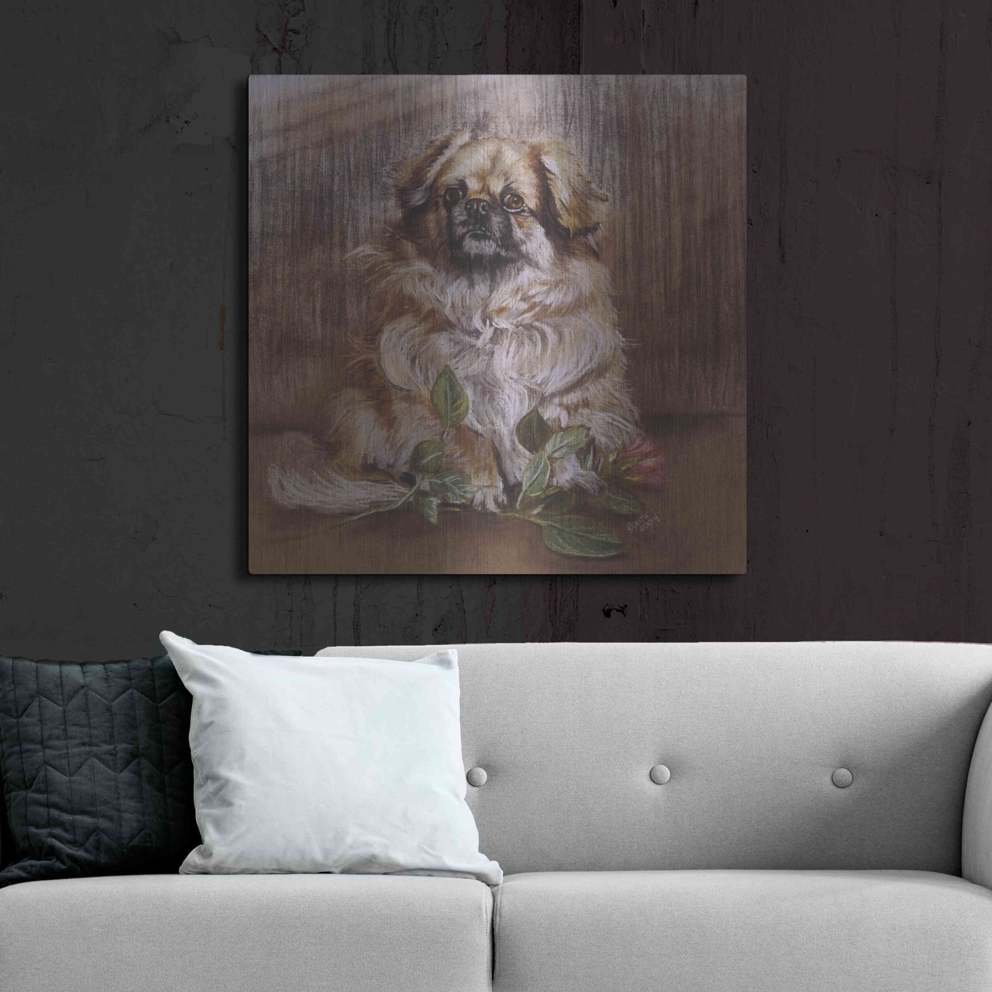 Luxe Metal Art 'Tibetan Spaniel 1' by Barbara Keith, Metal Wall Art,36x36