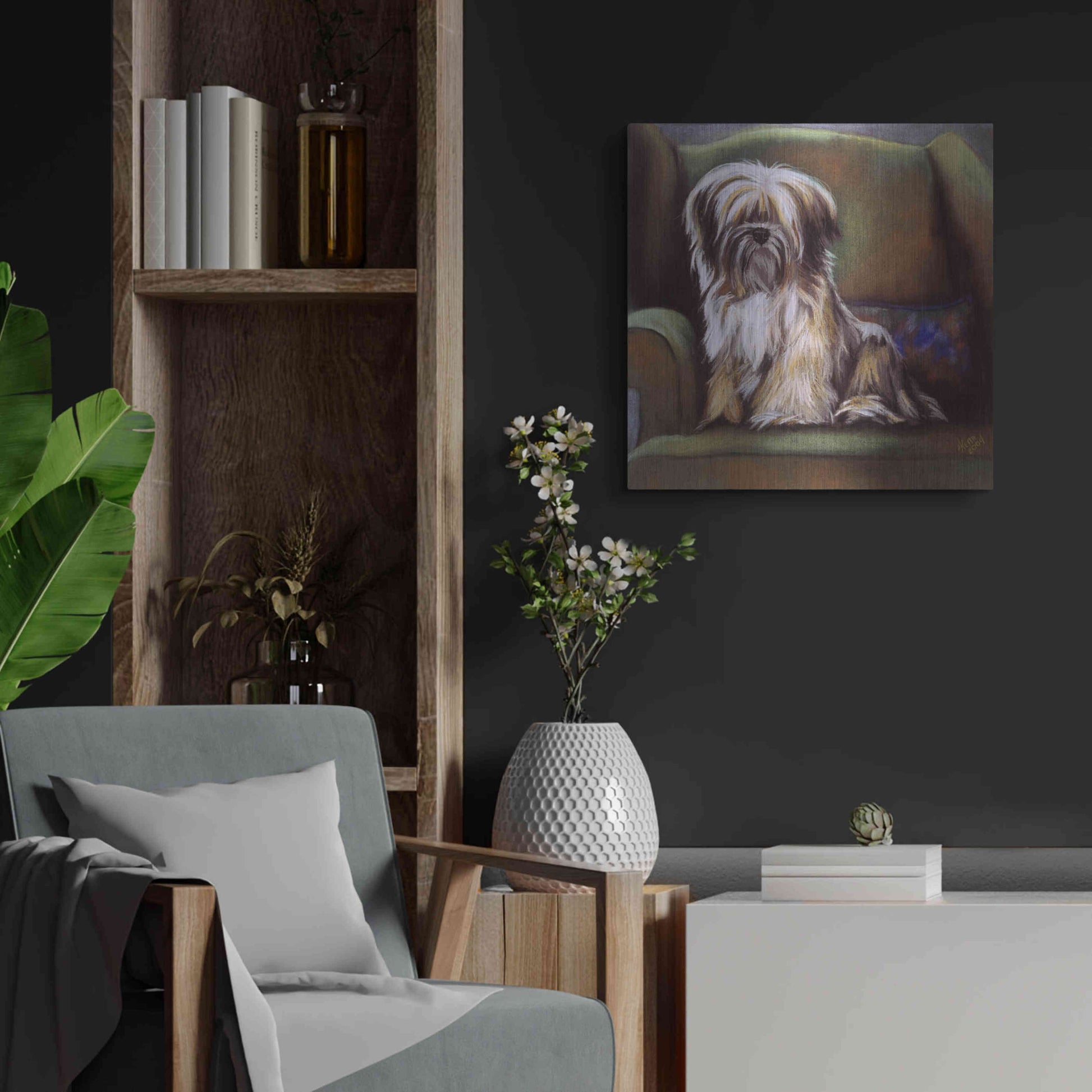 Luxe Metal Art 'Tibetan Terrier' by Barbara Keith, Metal Wall Art,24x24