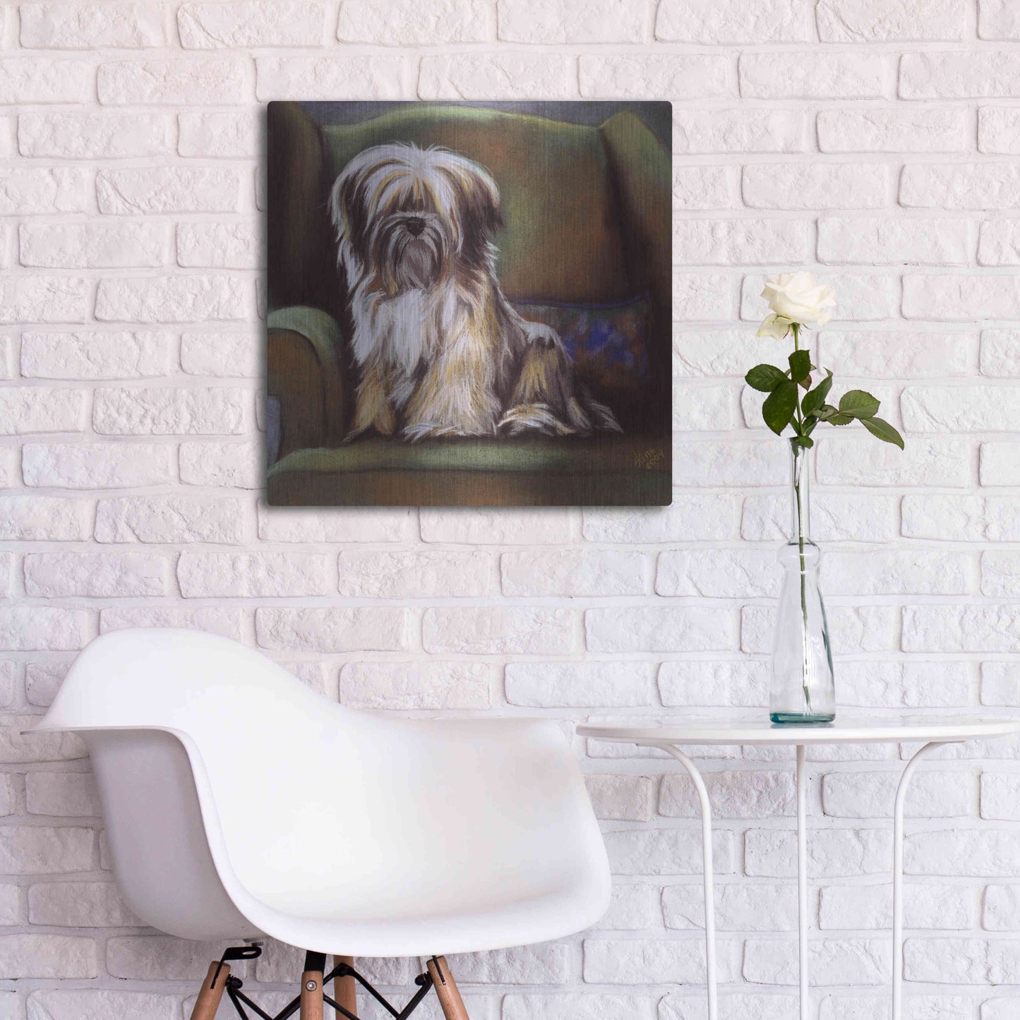 Luxe Metal Art 'Tibetan Terrier' by Barbara Keith, Metal Wall Art,24x24